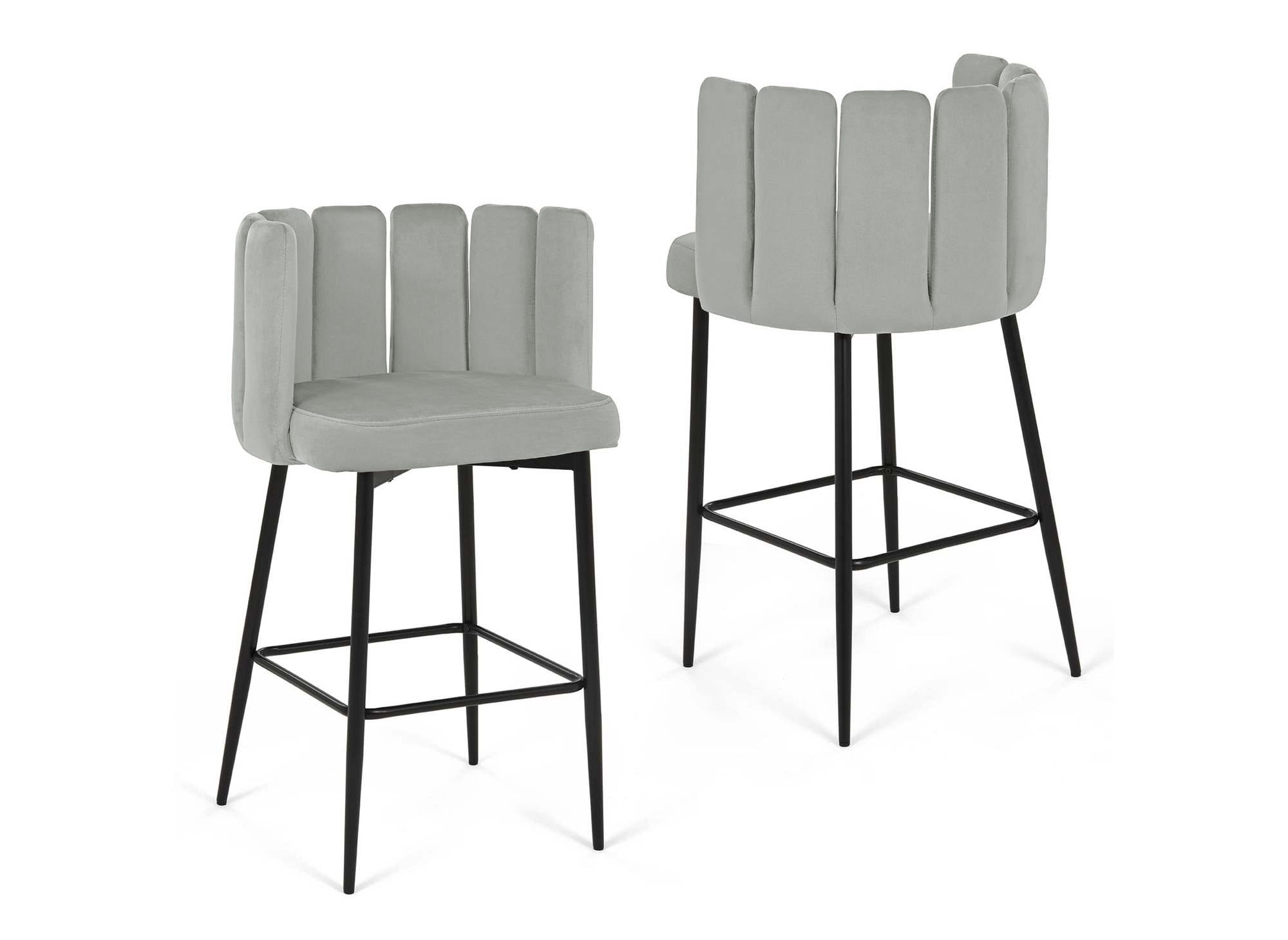 2er-Set Designer-Barhocker DEBBY aus grauem Samt