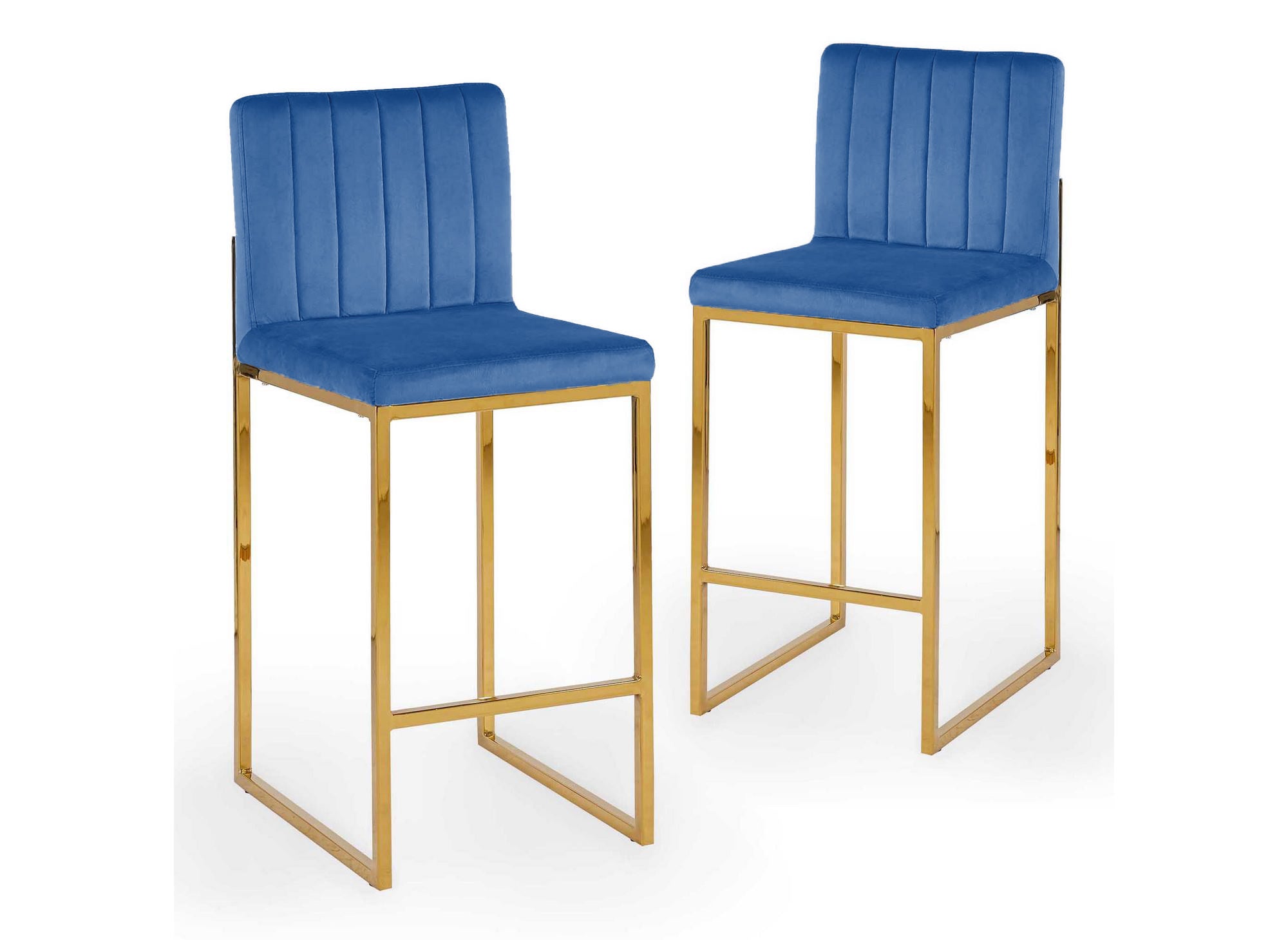 2er-Set Designer-Barhocker FRIDA aus blauem Samt