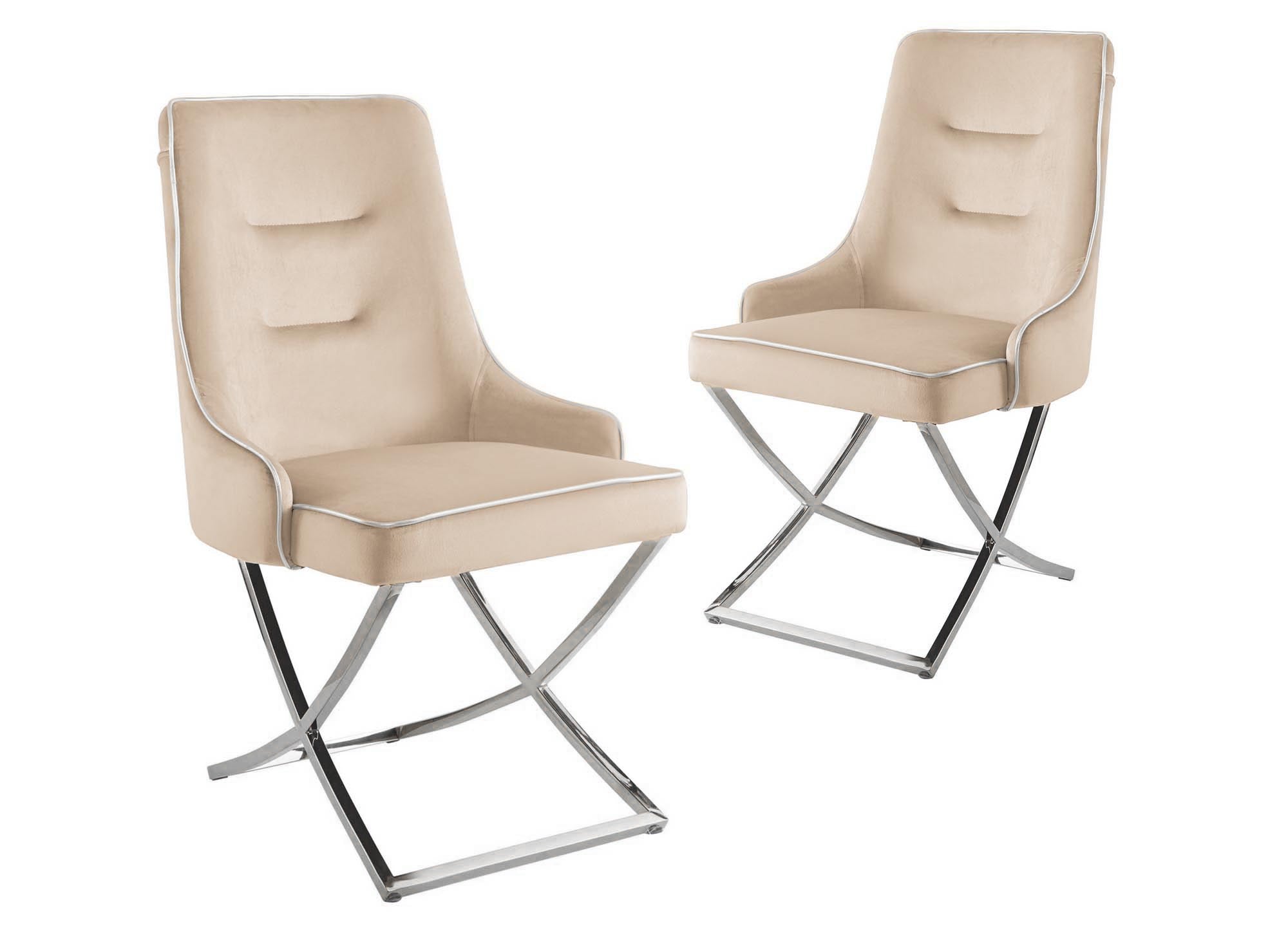 2er-Set beige Samtstühle mit silbernen Metallbeinen LEXA