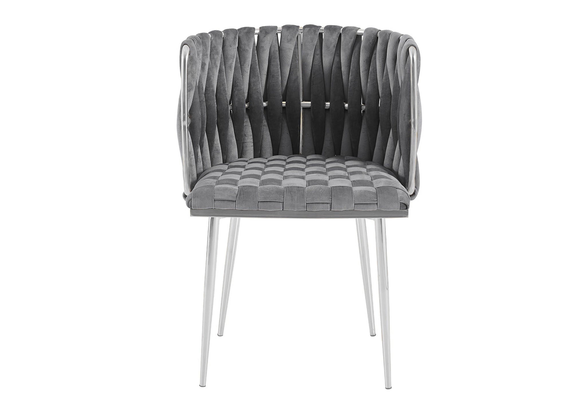 2er-Set graue Samtstühle mit silbernen Metallbeinen POLO