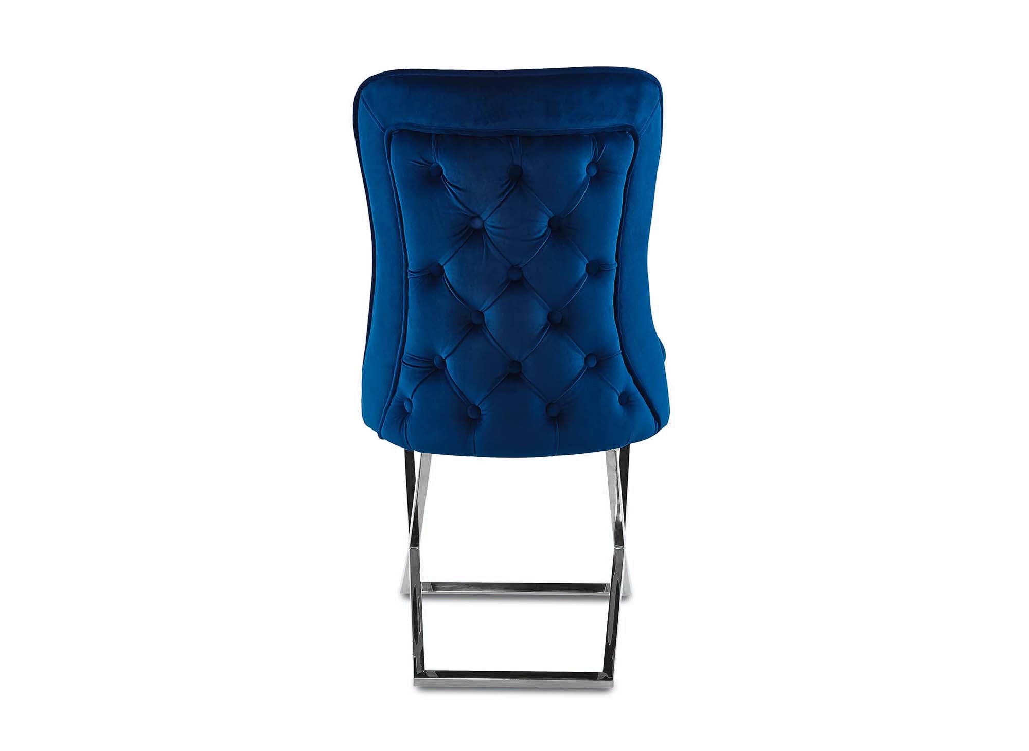 2er-Set Stühle aus blauem Samt mit silbernen Metallbeinen ETHAN