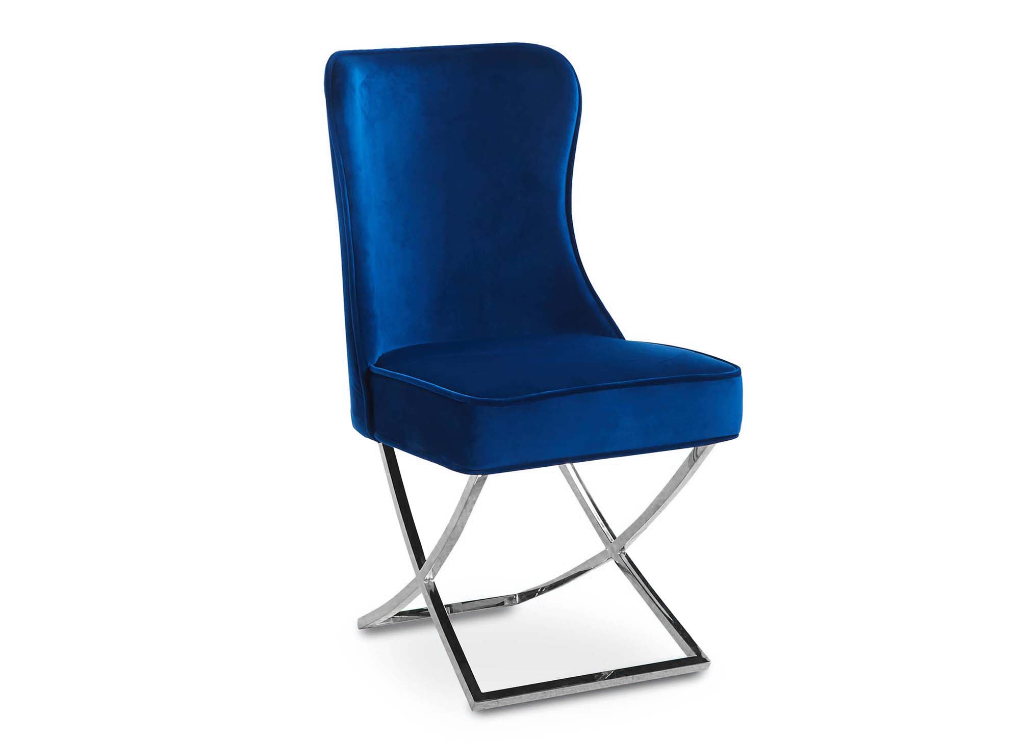 2er-Set Stühle aus blauem Samt mit silbernen Metallbeinen ETHAN