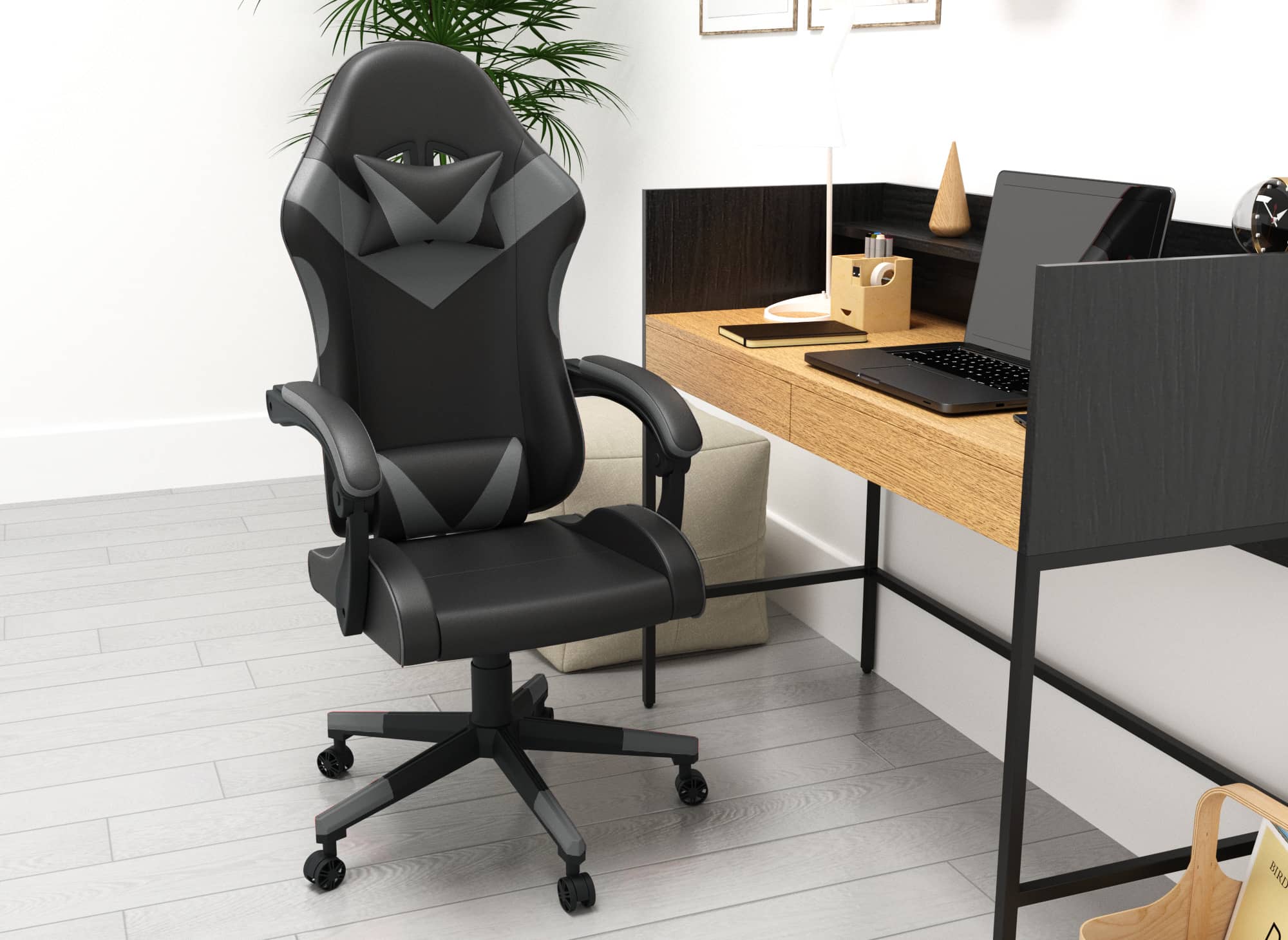PIXEL Gaming-Stuhl aus Kunstleder in Schwarz und Grau