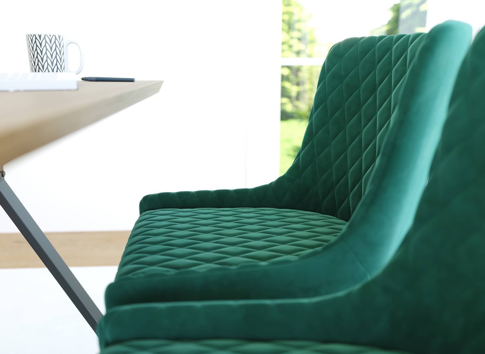 2er-Set Designer-Stühle JENNY aus grünem Samt