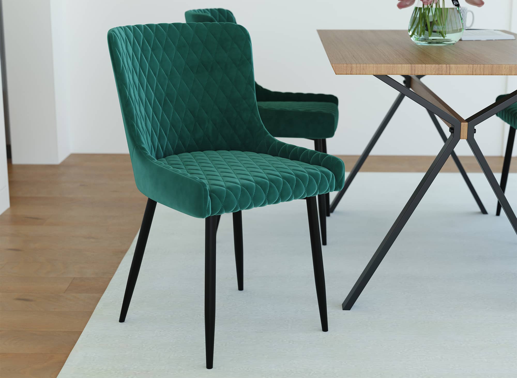 2er-Set Designer-Stühle JENNY aus grünem Samt