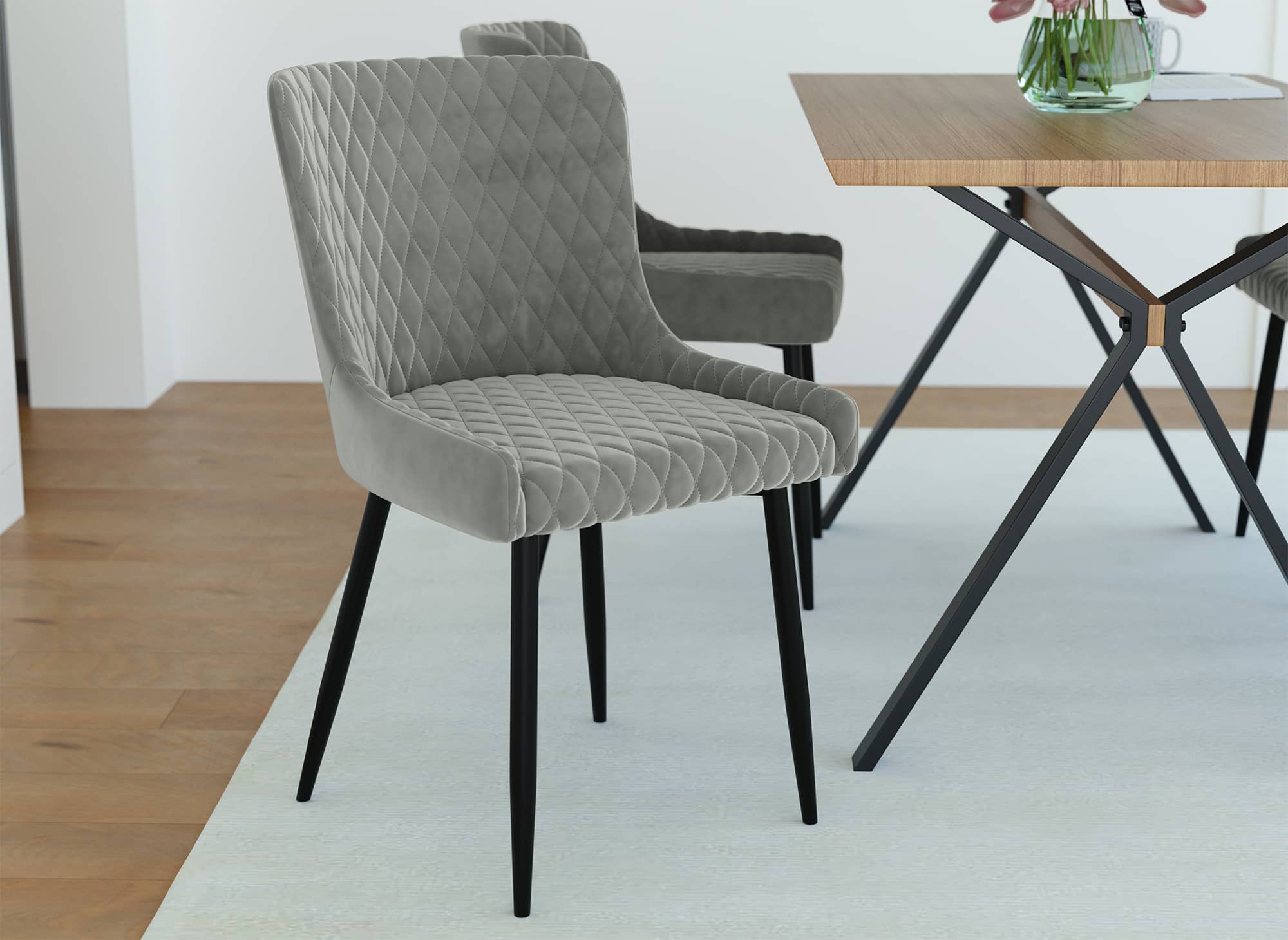 2er-Set Designer-Stühle JENNY aus grauem Samt