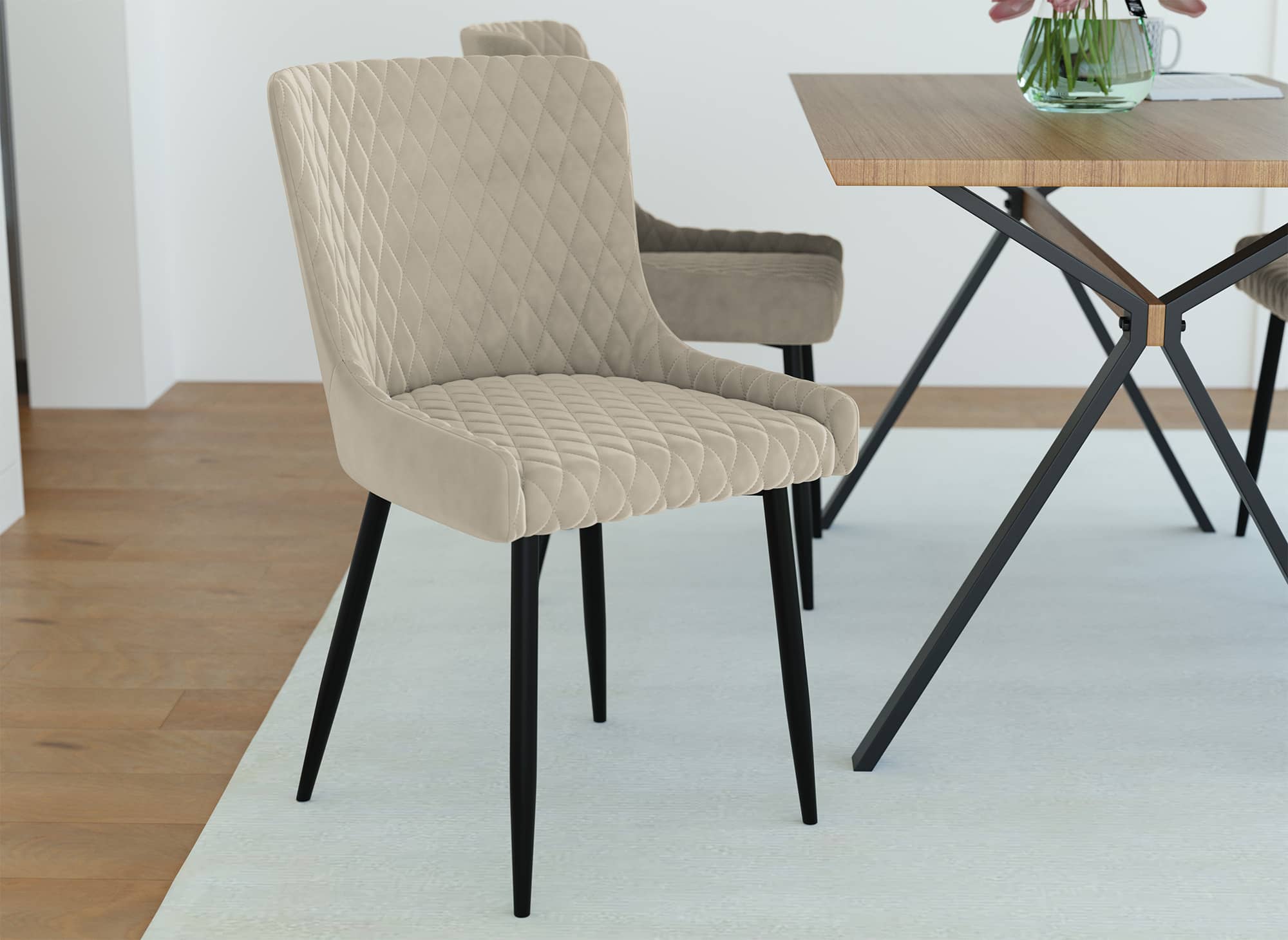 2er-Set Designer-Stühle JENNY aus beigem Samt