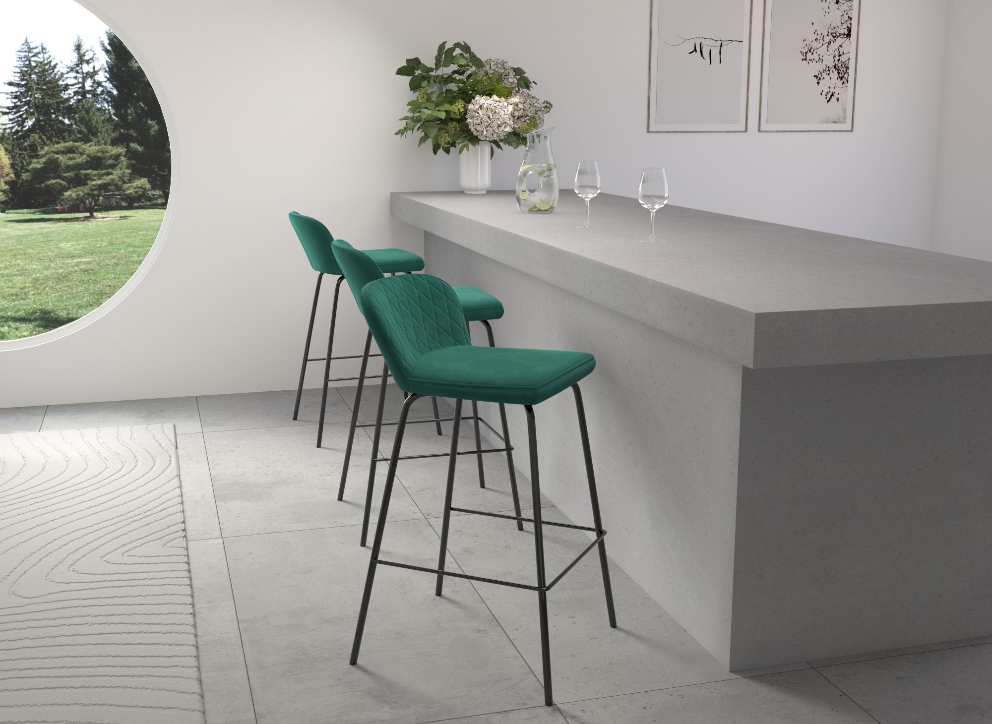 2er Set Designer Barhocker aus grünem Samt BOSCO