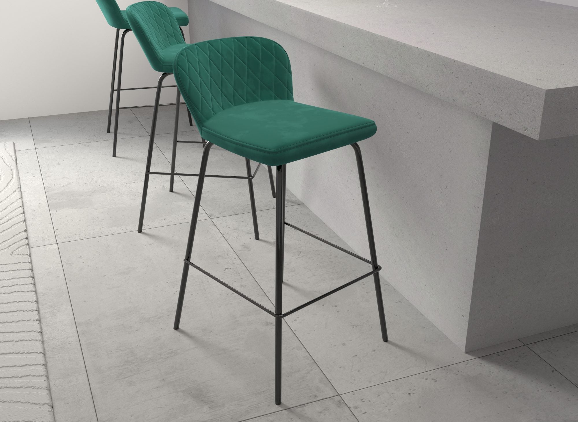 2er Set Designer Barhocker aus grünem Samt BOSCO