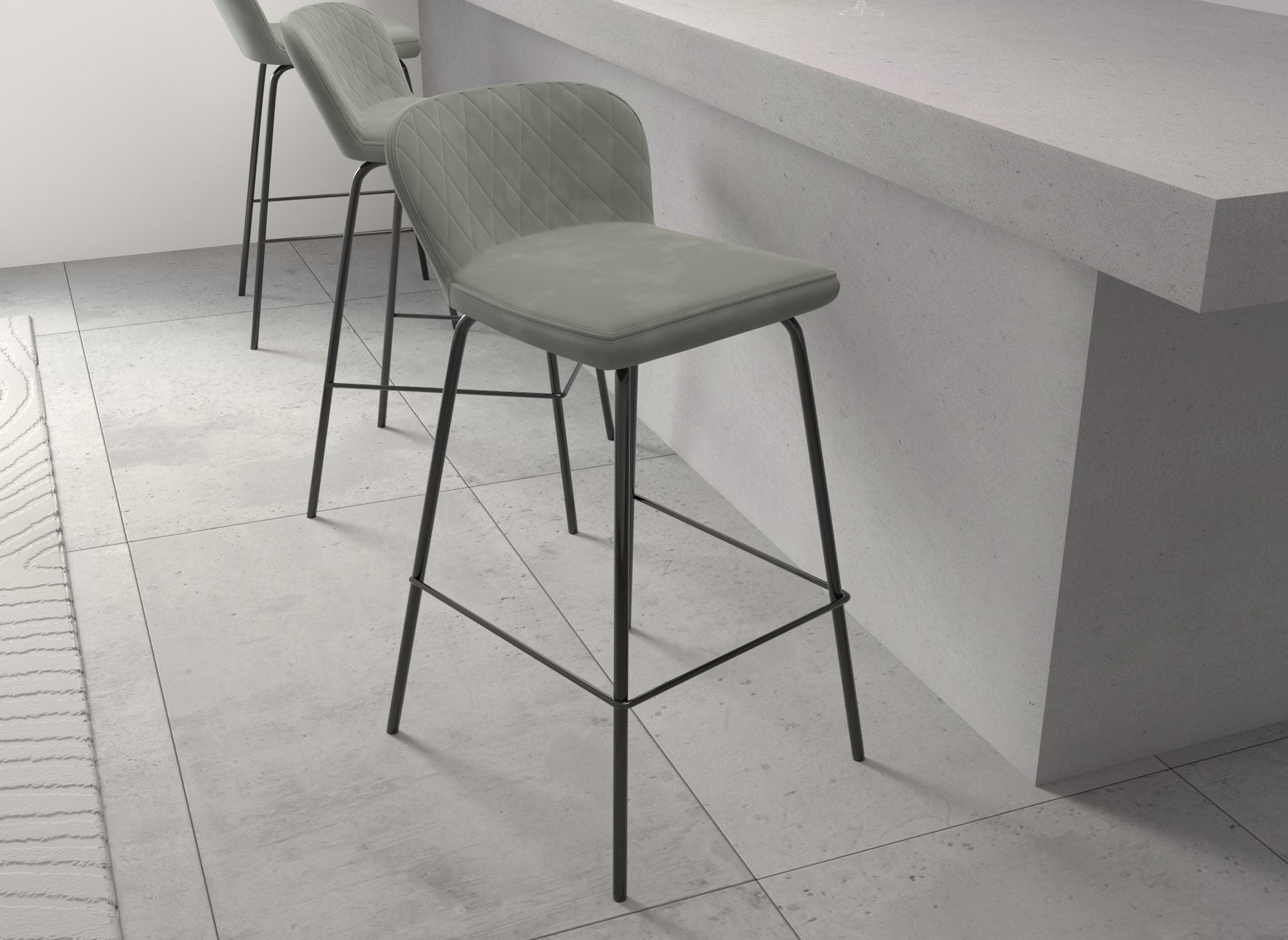 2er Set Designer Barhocker aus grauem Samt BOSCO