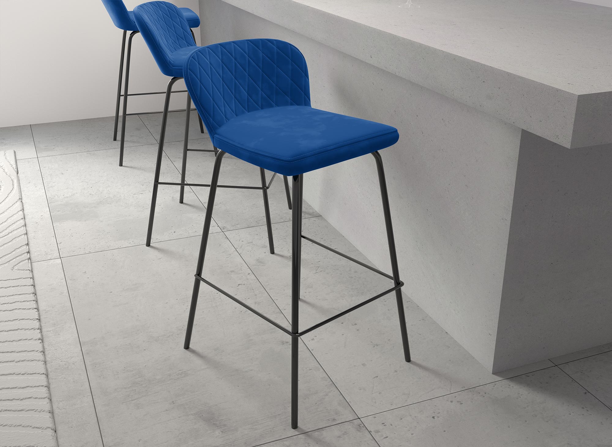 2er-Set BOSCO Designer-Barhocker aus blauem Samt