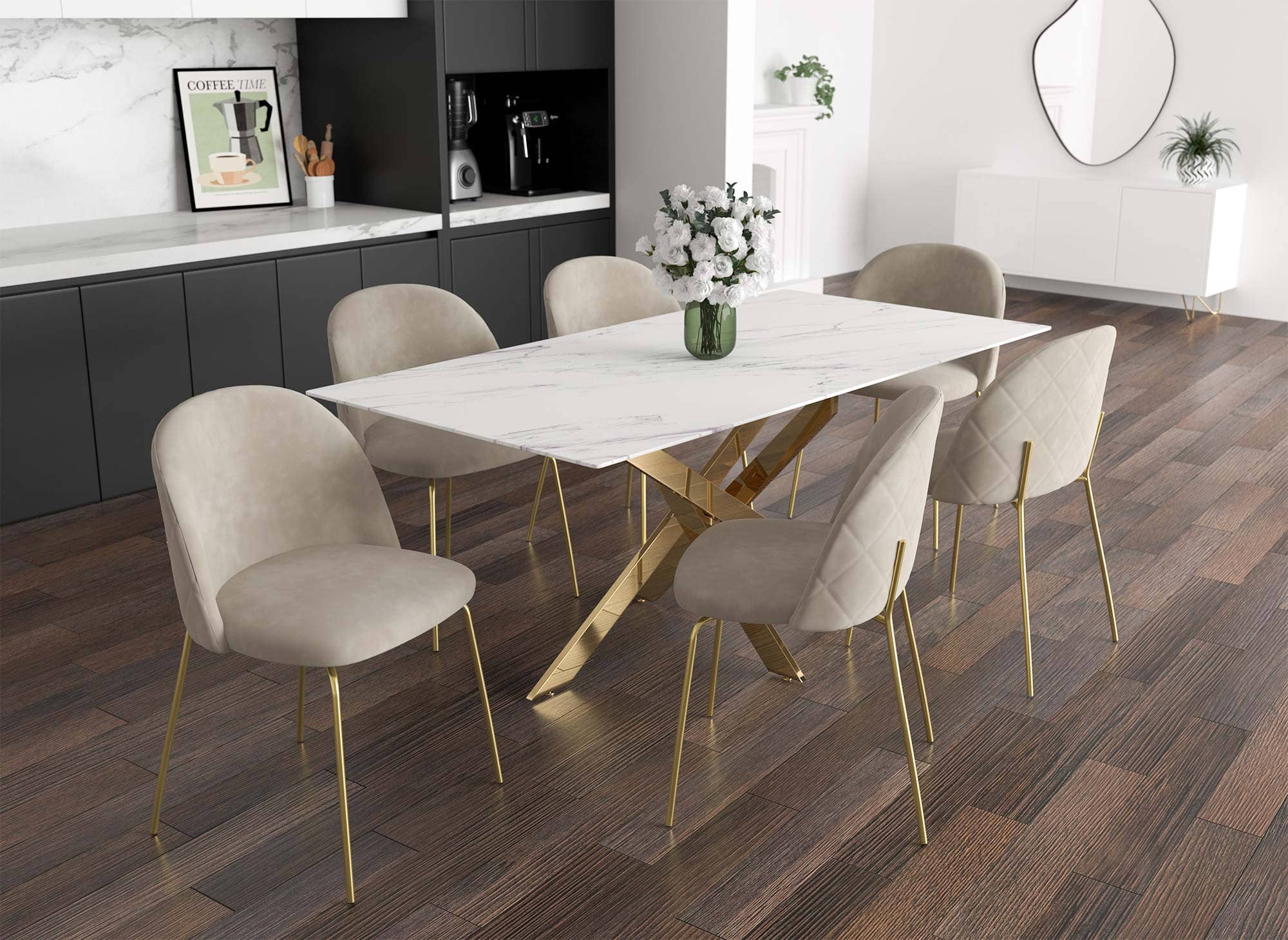 2er-Set Designer-Stühle KENNETH aus beigem Samt