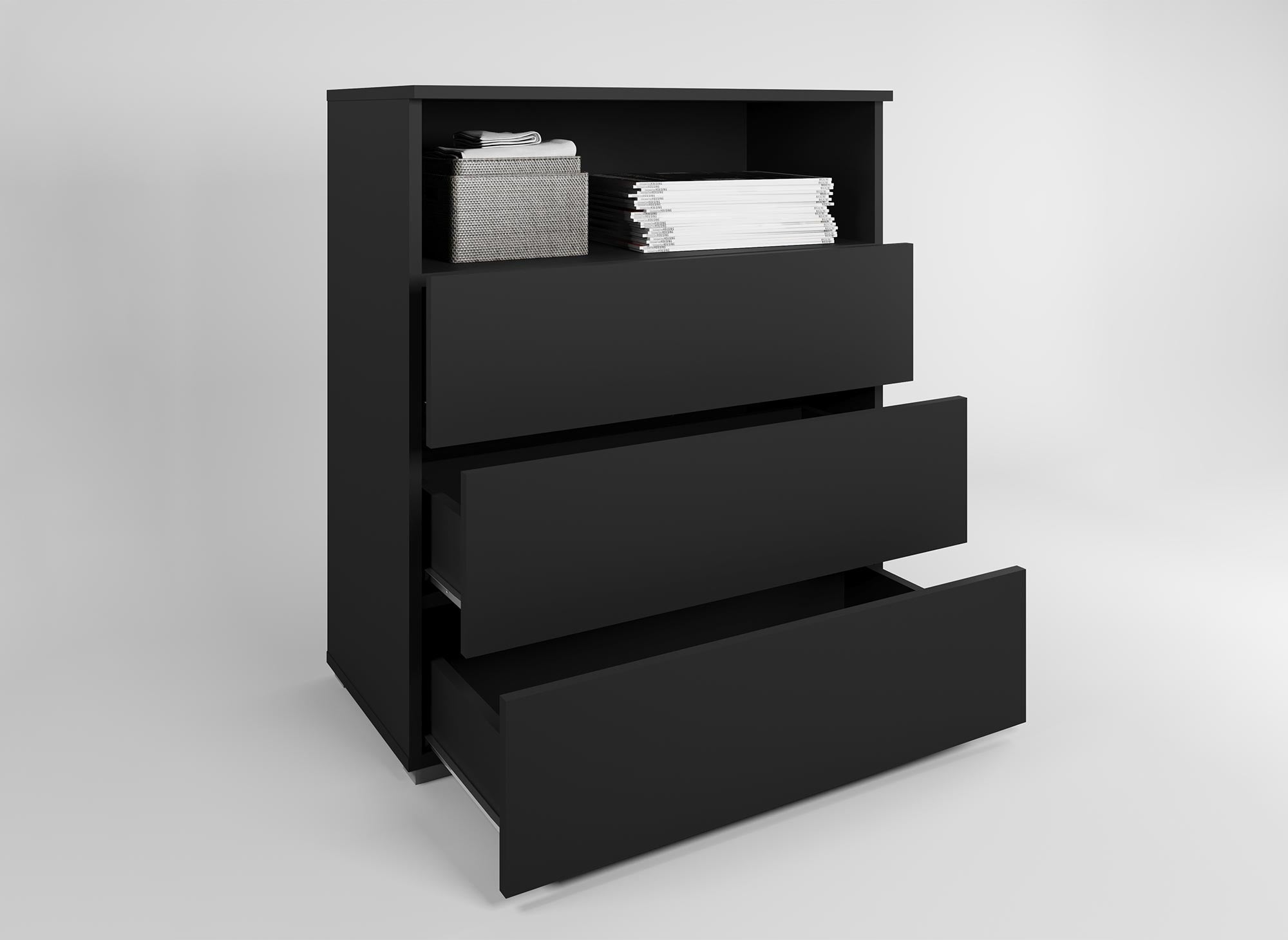 BAKI schwarzer Schuhschrank mit 3 Schubladen und 1 Fach