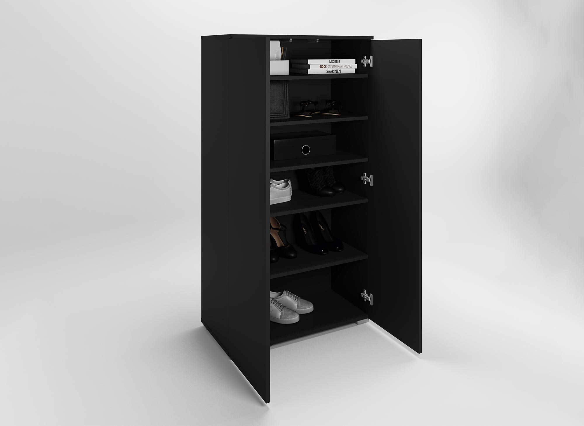 BAKI schwarzer Schuhschrank mit 2 Türen und 6 Schubladen