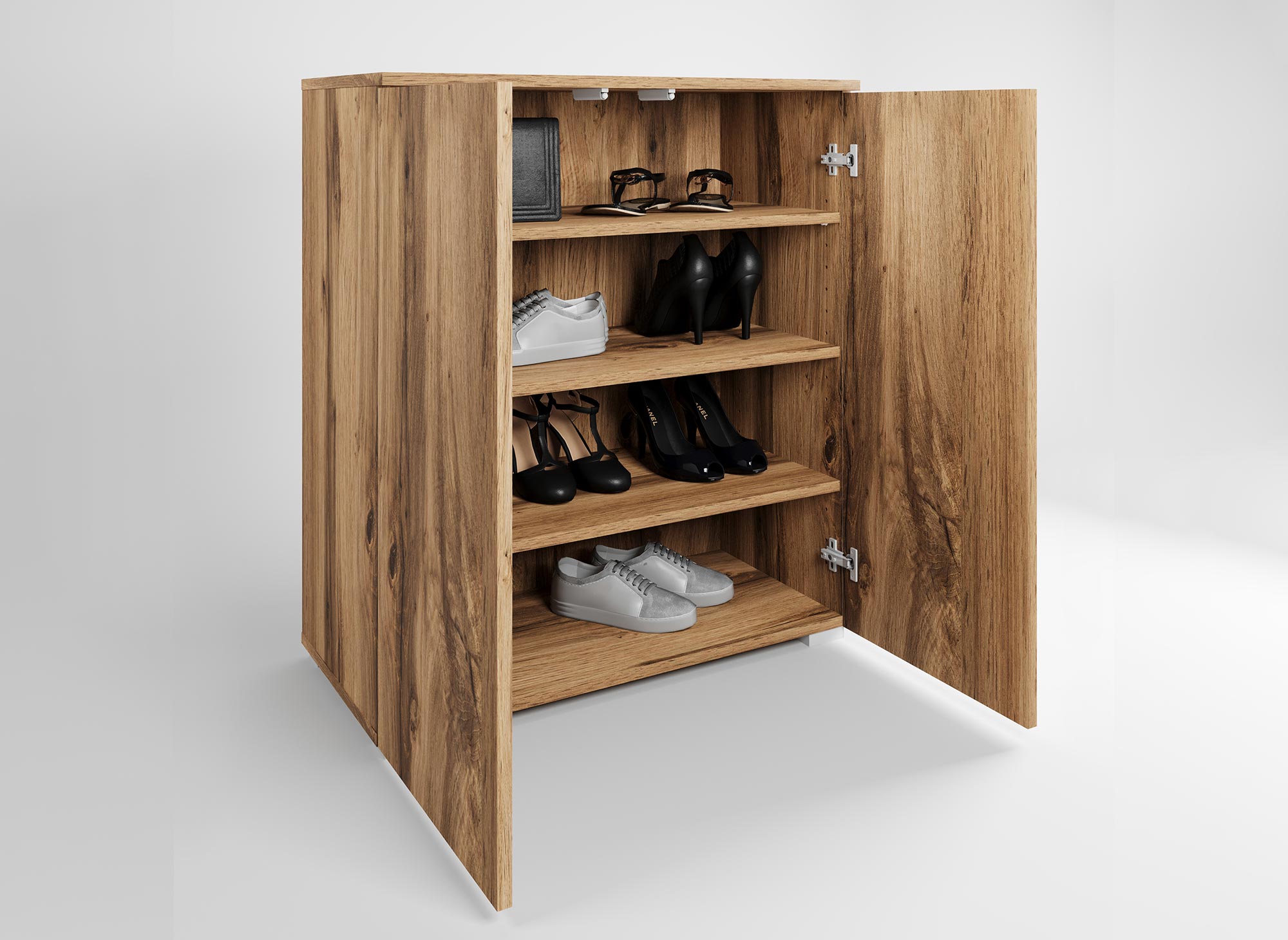 BAKI Schuhschrank aus Holz mit 2 Türen und 4 Schubladen
