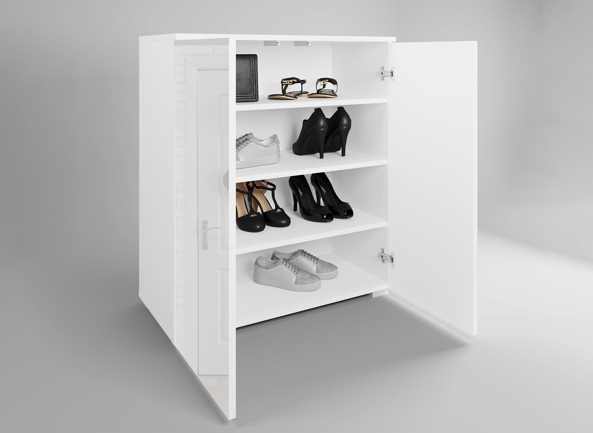 BAKI weißer Schuhschrank mit 2 Türen und 4 Schubladen