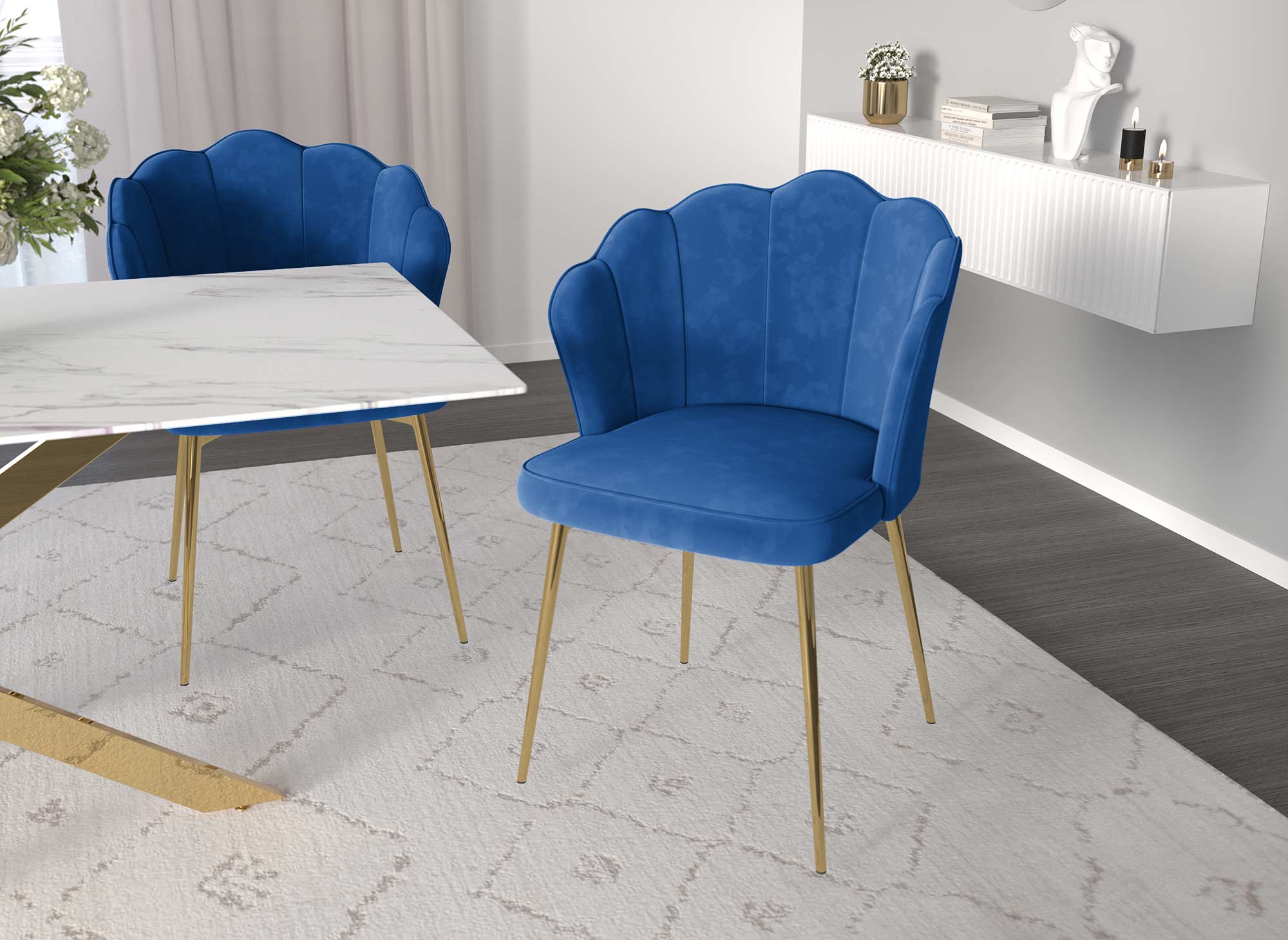 2er-Set Designerstühle aus blauem Samt GARANCE