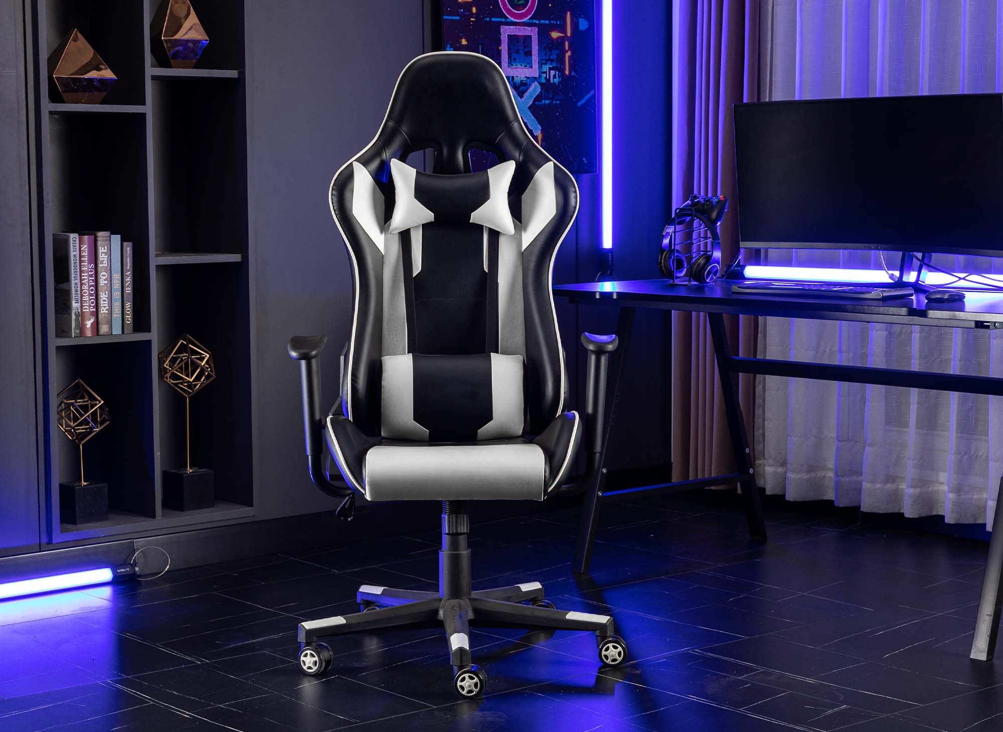 LYHAM Gaming-Stuhl aus Kunstleder in Schwarz und Weiß