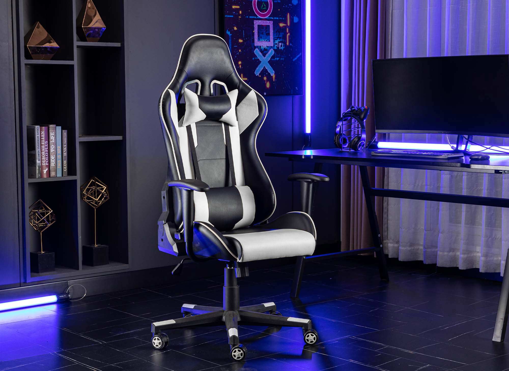 LYHAM Gaming-Stuhl aus Kunstleder in Schwarz und Weiß