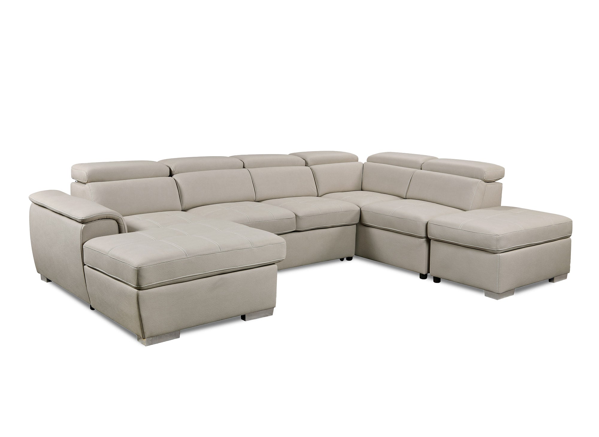 OLIVER Panorama-Sofa mit Aufbewahrungsbox aus beigem Stoff - Linke Ecke