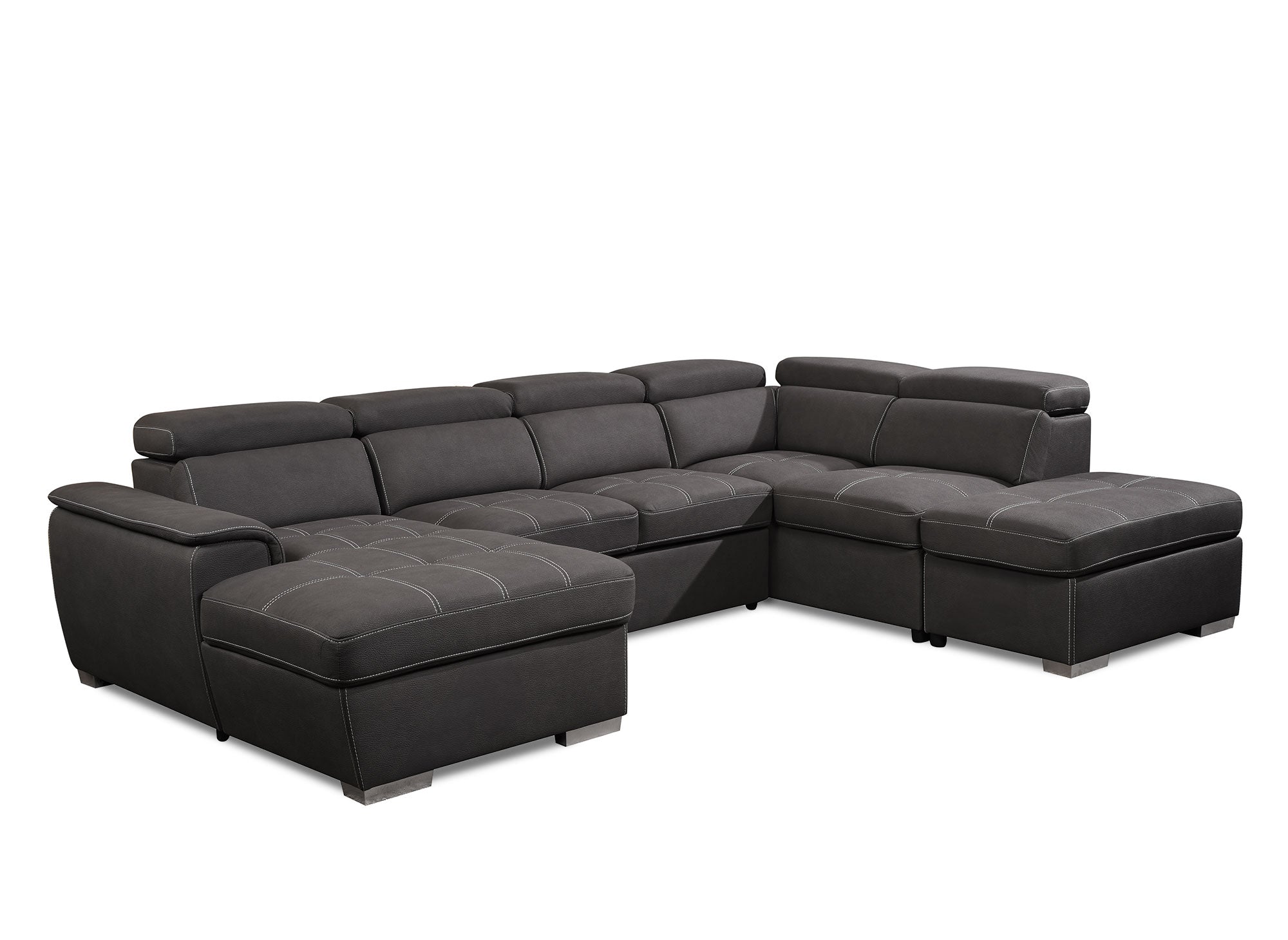 OLIVER Panorama-Sofa mit Aufbewahrungsbox aus grauem Stoff - Linke Ecke