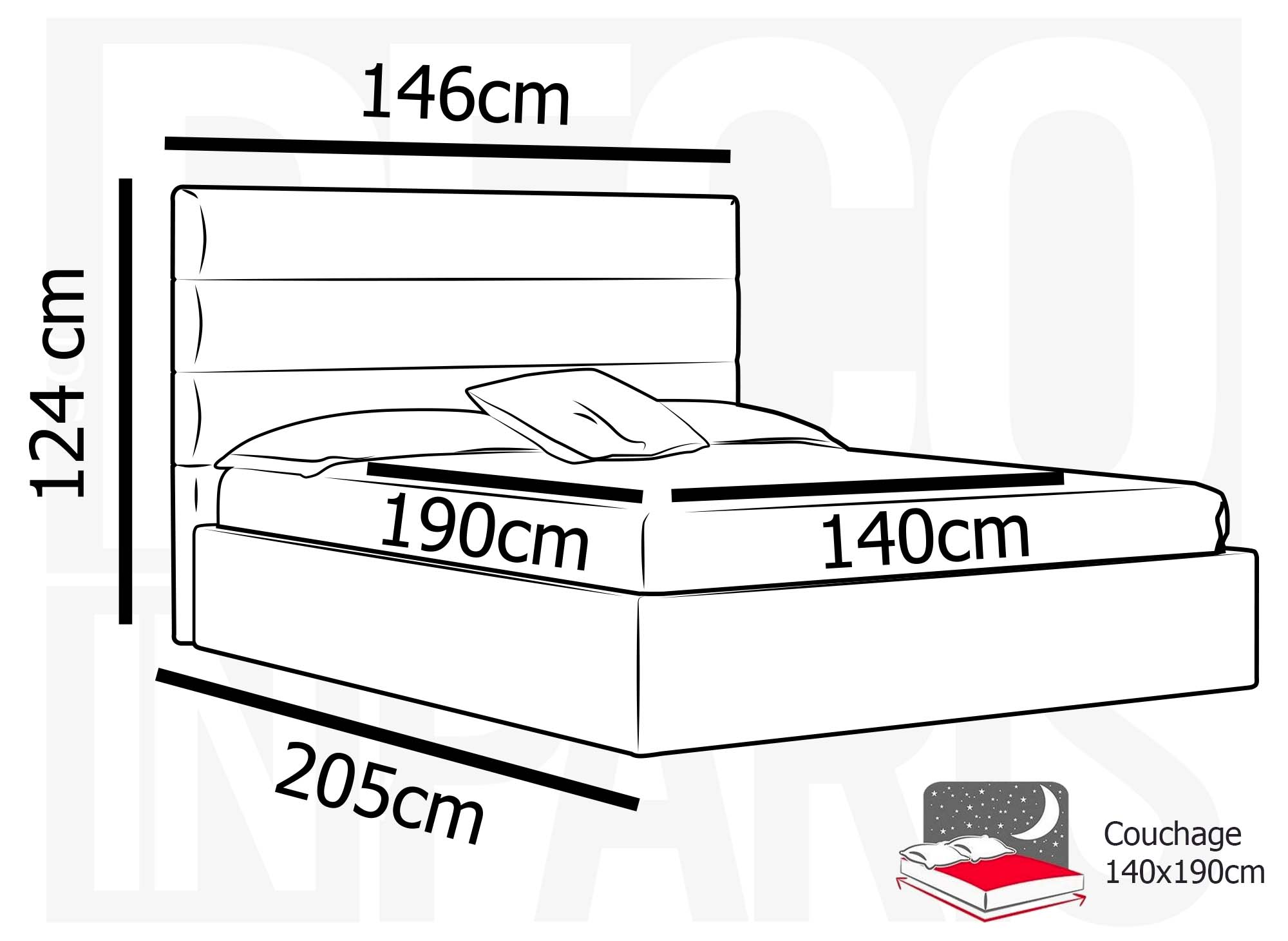 SHANNA Bett mit Stauraum, grau, Leinenstoff, 140 x 190 cm