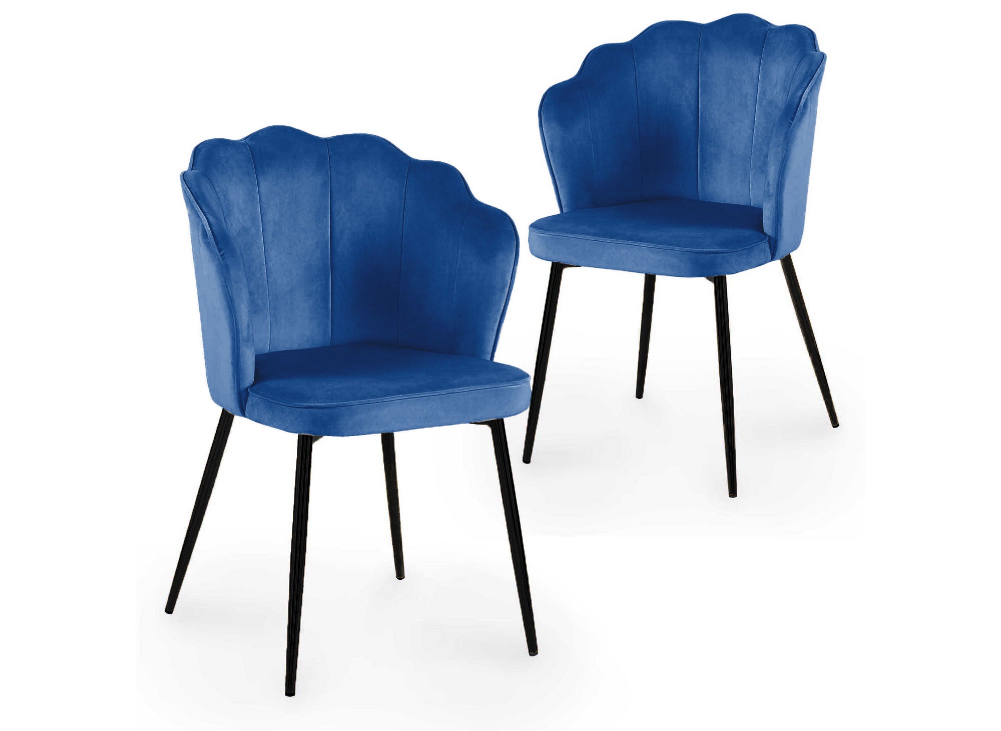 2er-Set Designerstühle aus blauem Samt mit schwarzen Beinen GARANCE