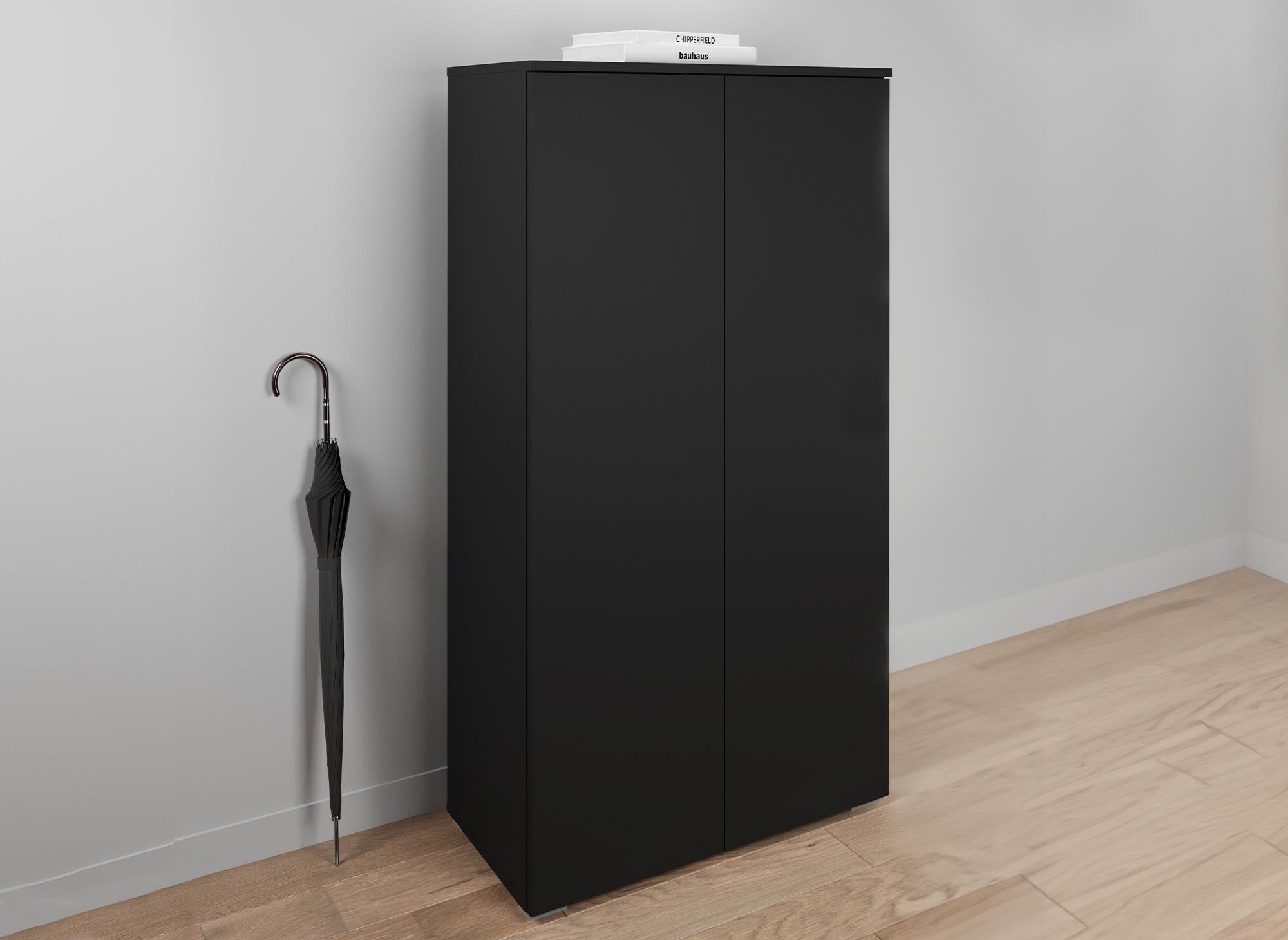 BAKI schwarzer Schuhschrank mit 2 Türen und 6 Schubladen