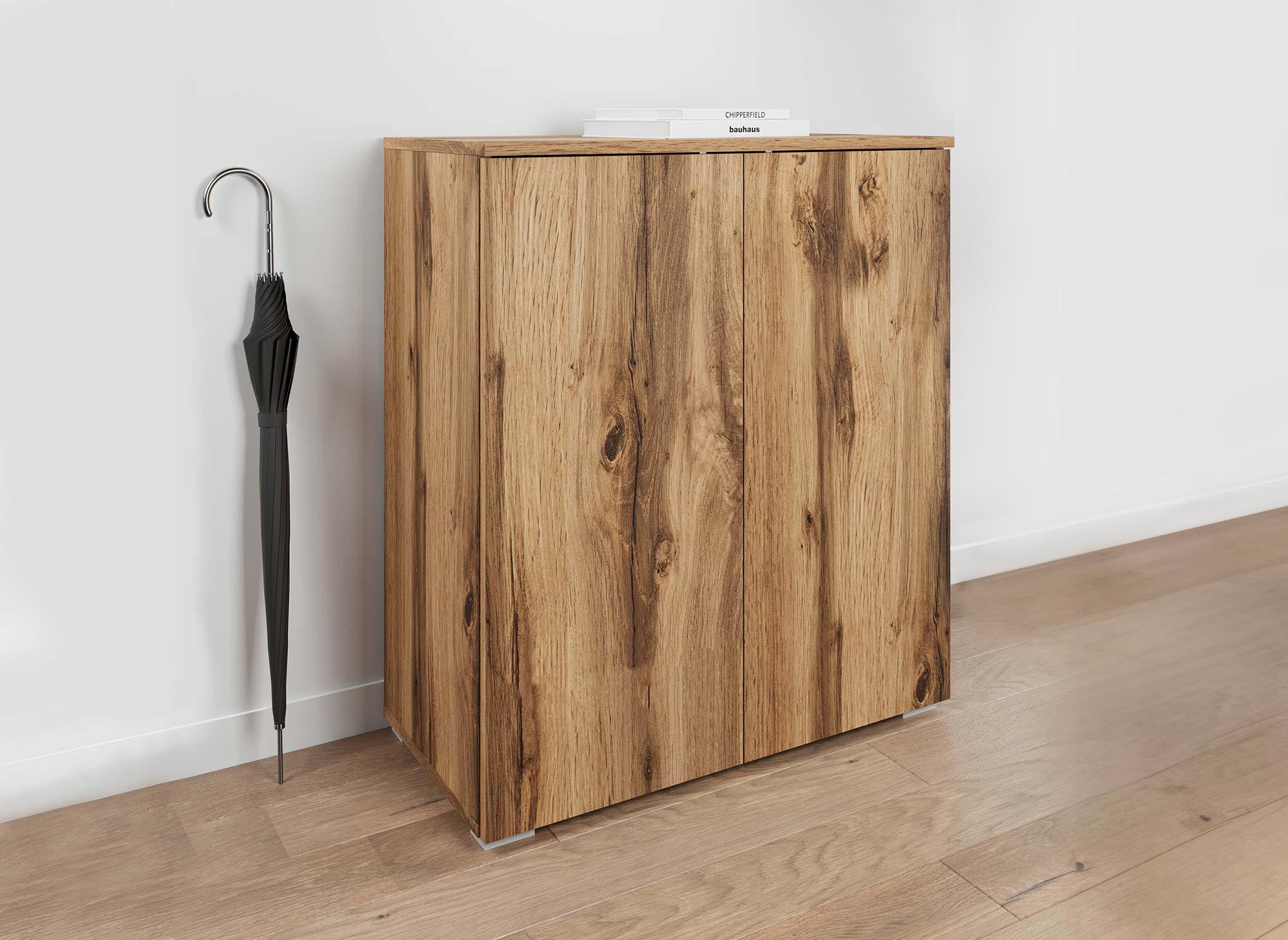 BAKI Schuhschrank aus Holz mit 2 Türen und 4 Schubladen