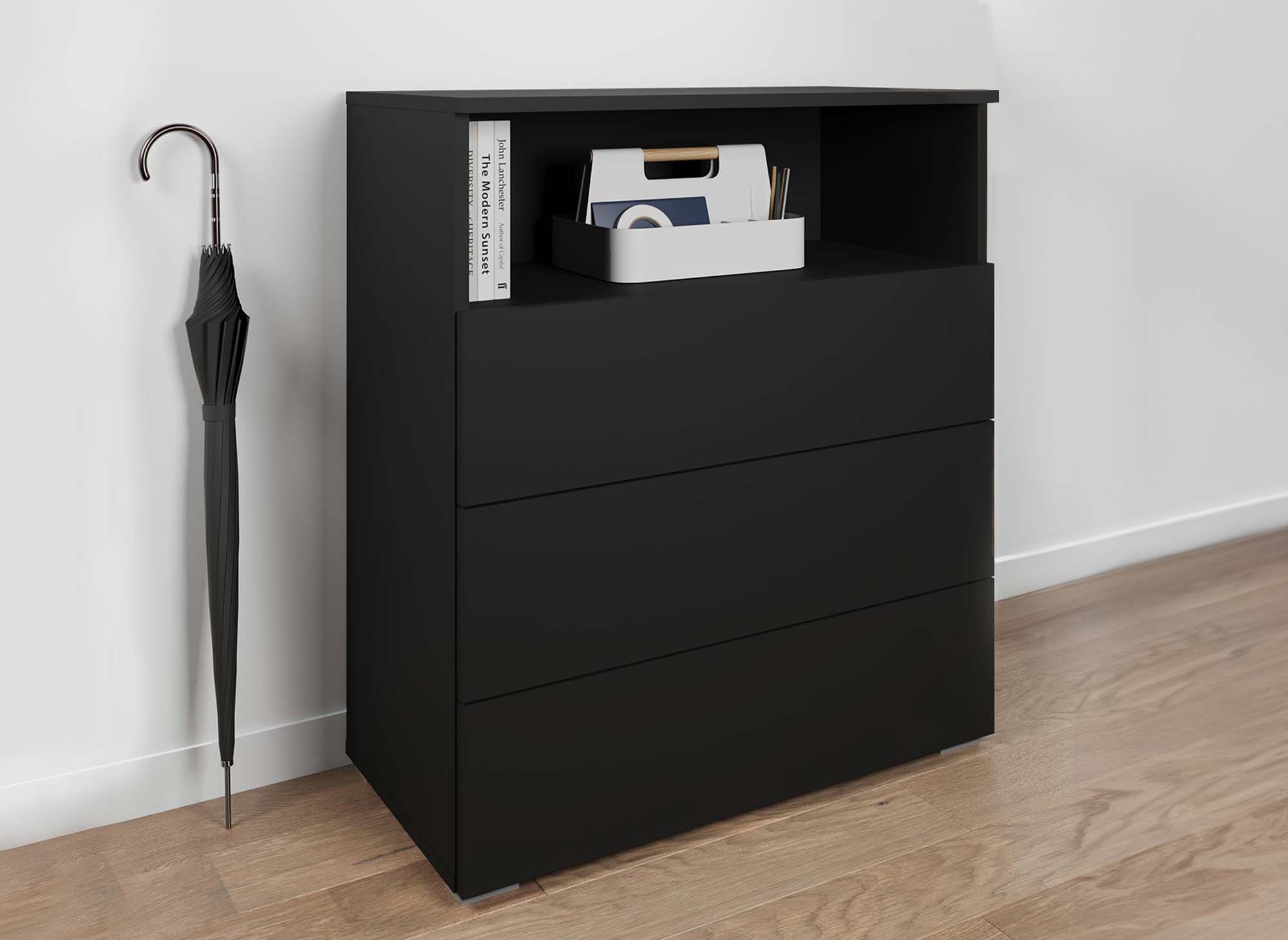 BAKI schwarzer Schuhschrank mit 3 Schubladen und 1 Fach