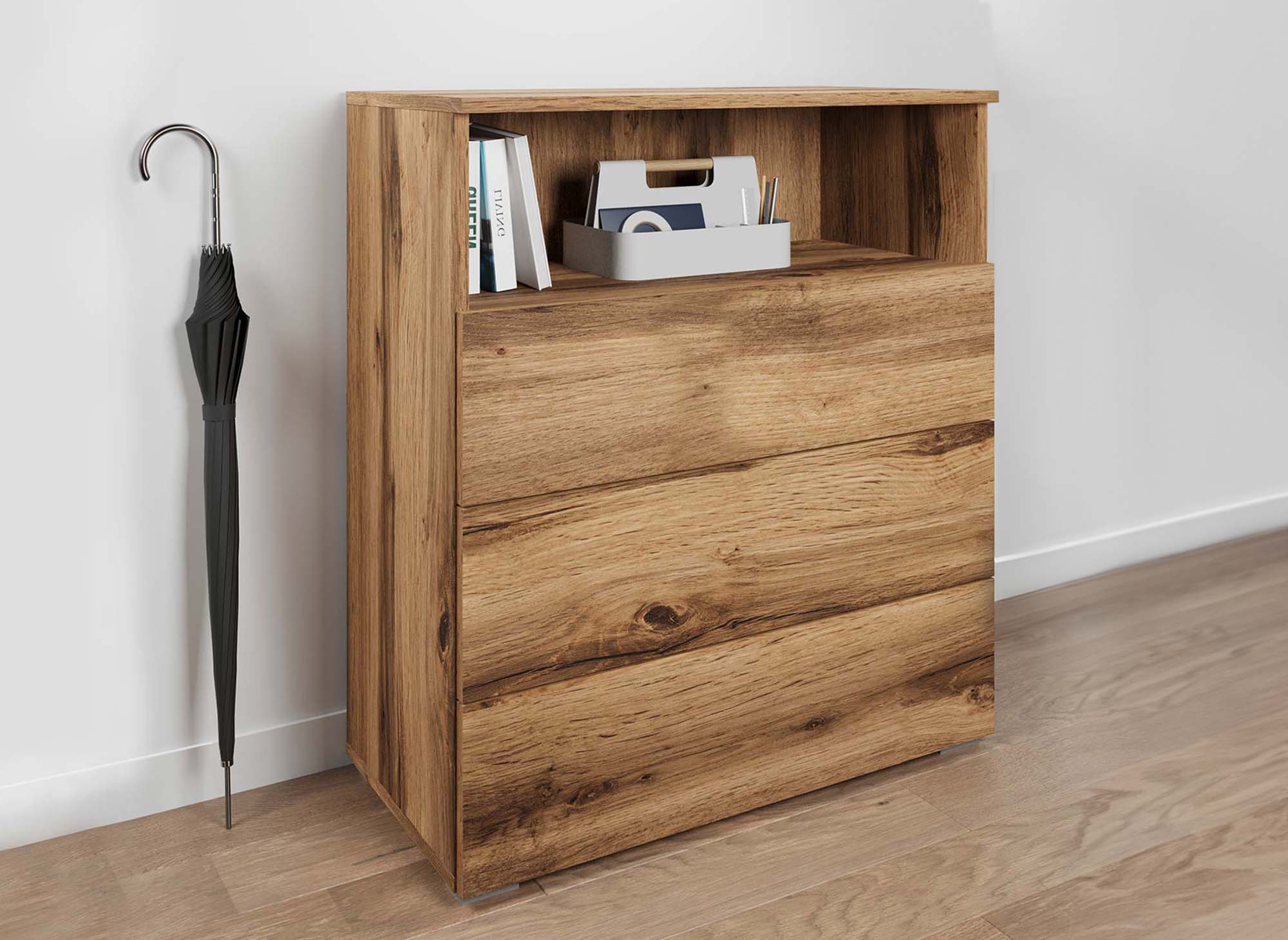 BAKI Holzschuhschrank mit 3 Schubladen und 1 Fach