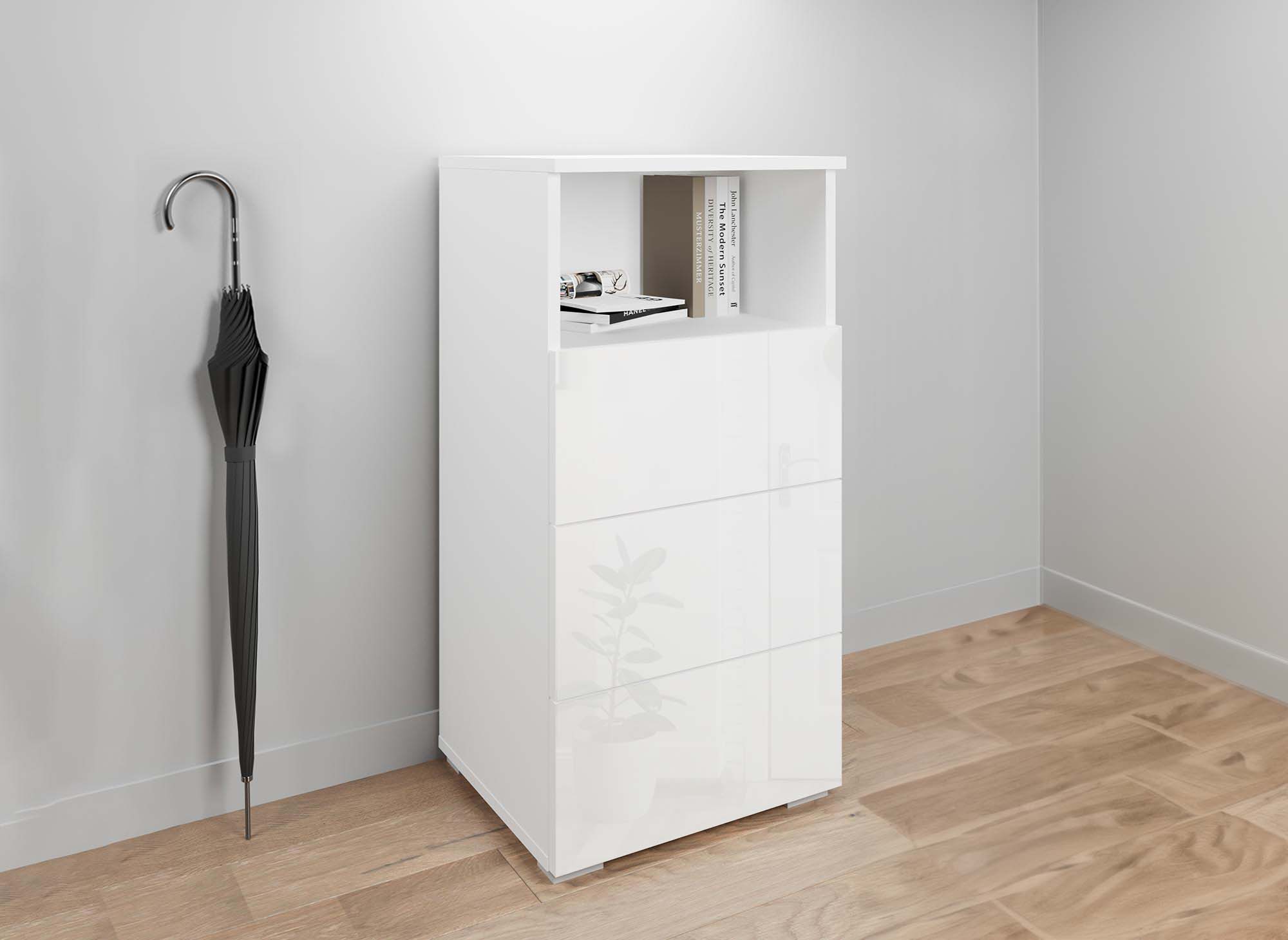BAKI weißer Schuhschrank mit 3 Schubladen und 1 Fach