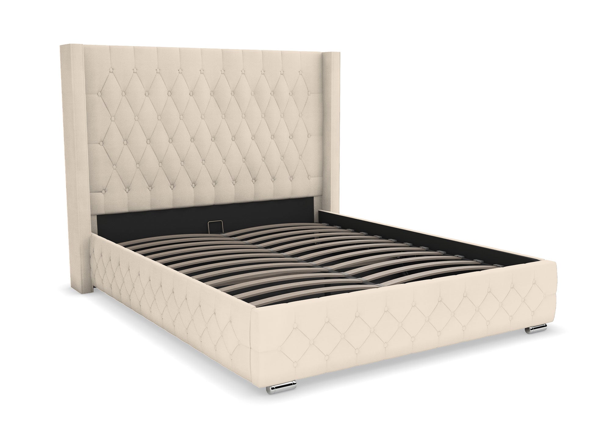 PERLA beiges Samtbett mit Stauraum 160X200 cm