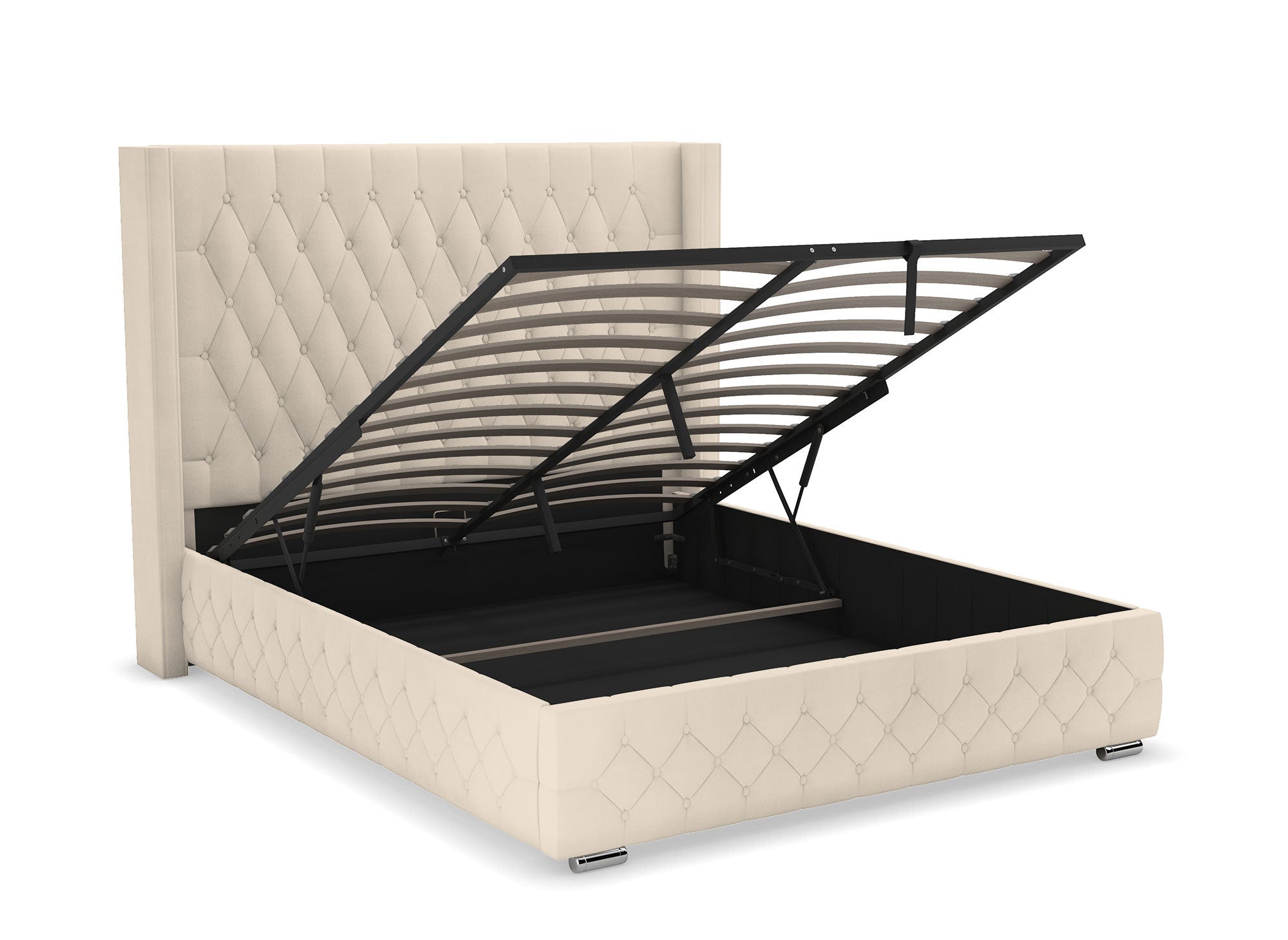 PERLA beiges Samtbett mit Stauraum 160X200 cm