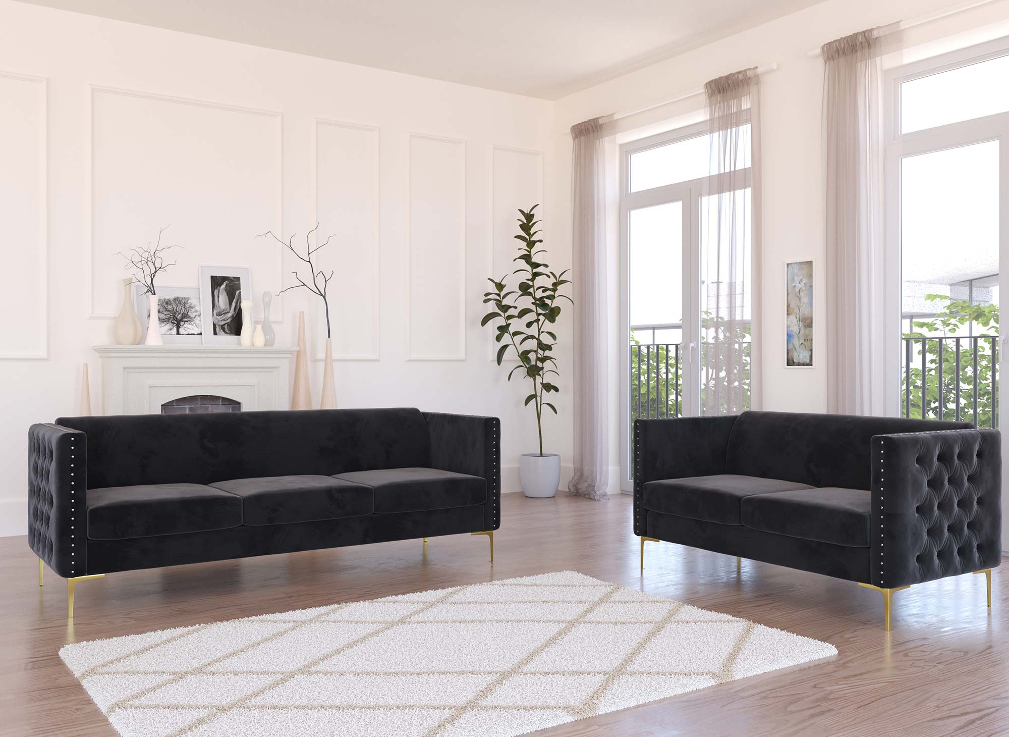 CYNTHIA 3-Sitzer-Sofa aus grauem Samt