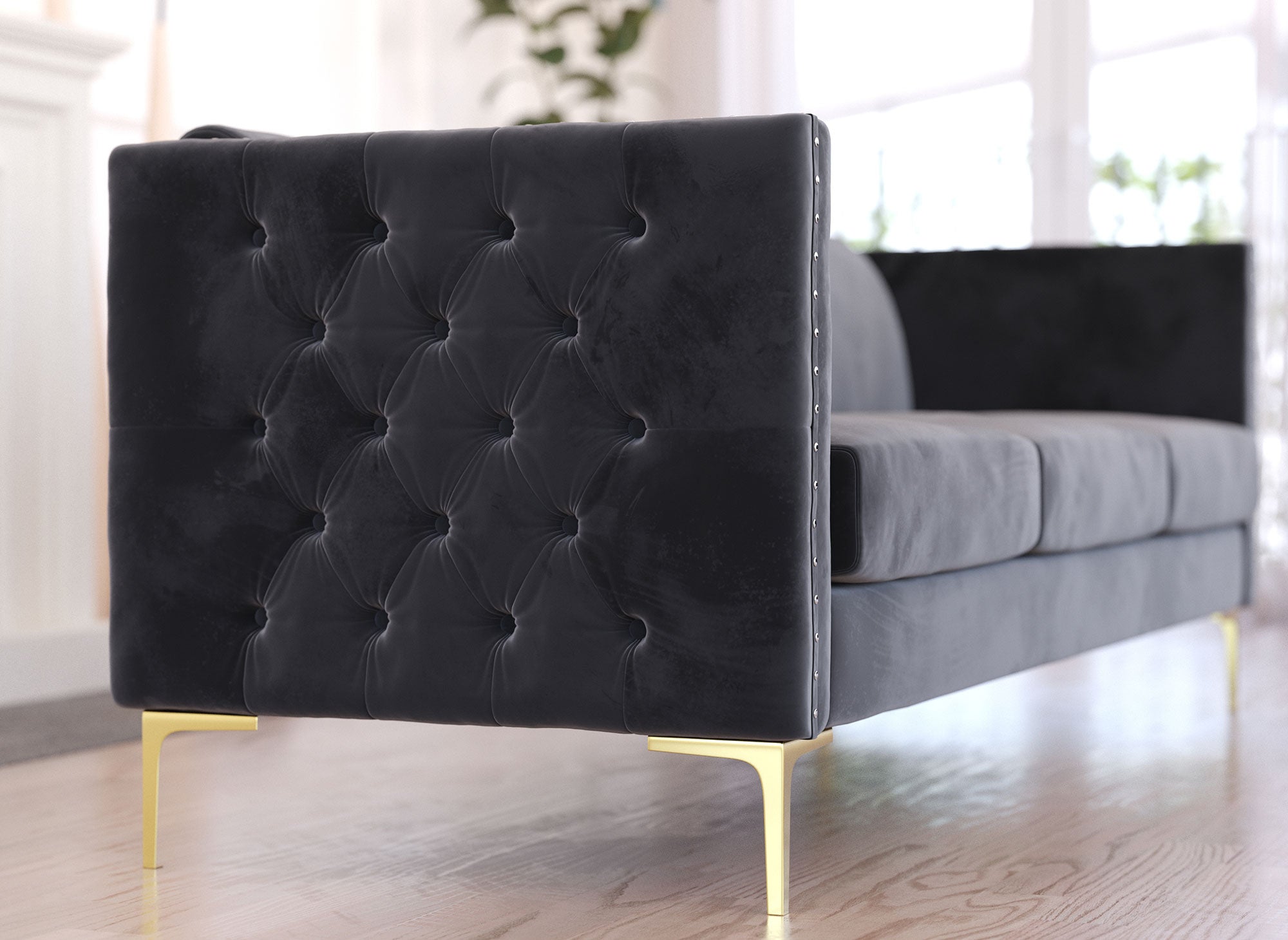 CYNTHIA 3-Sitzer-Sofa aus grauem Samt