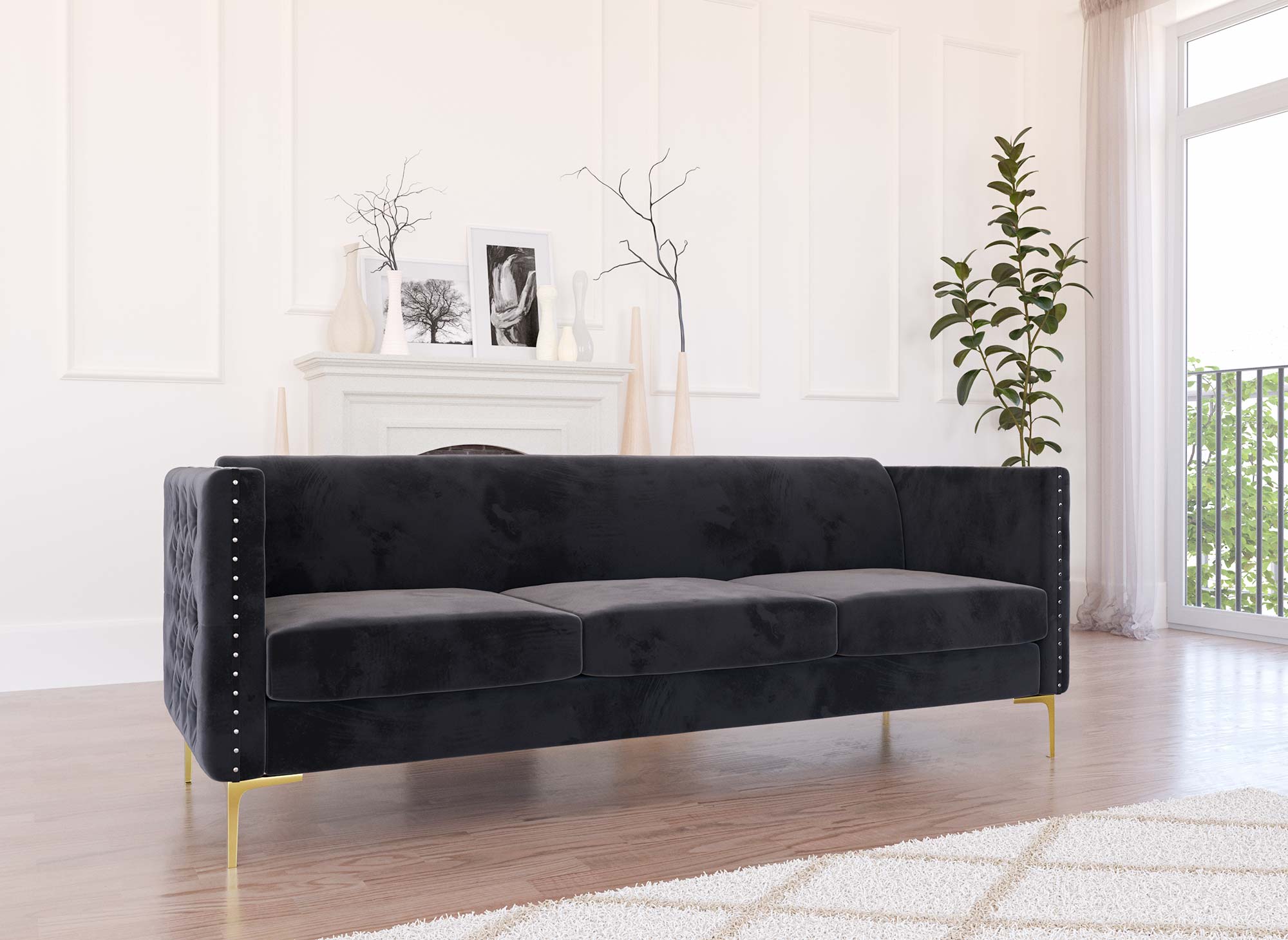 CYNTHIA 3-Sitzer-Sofa aus grauem Samt