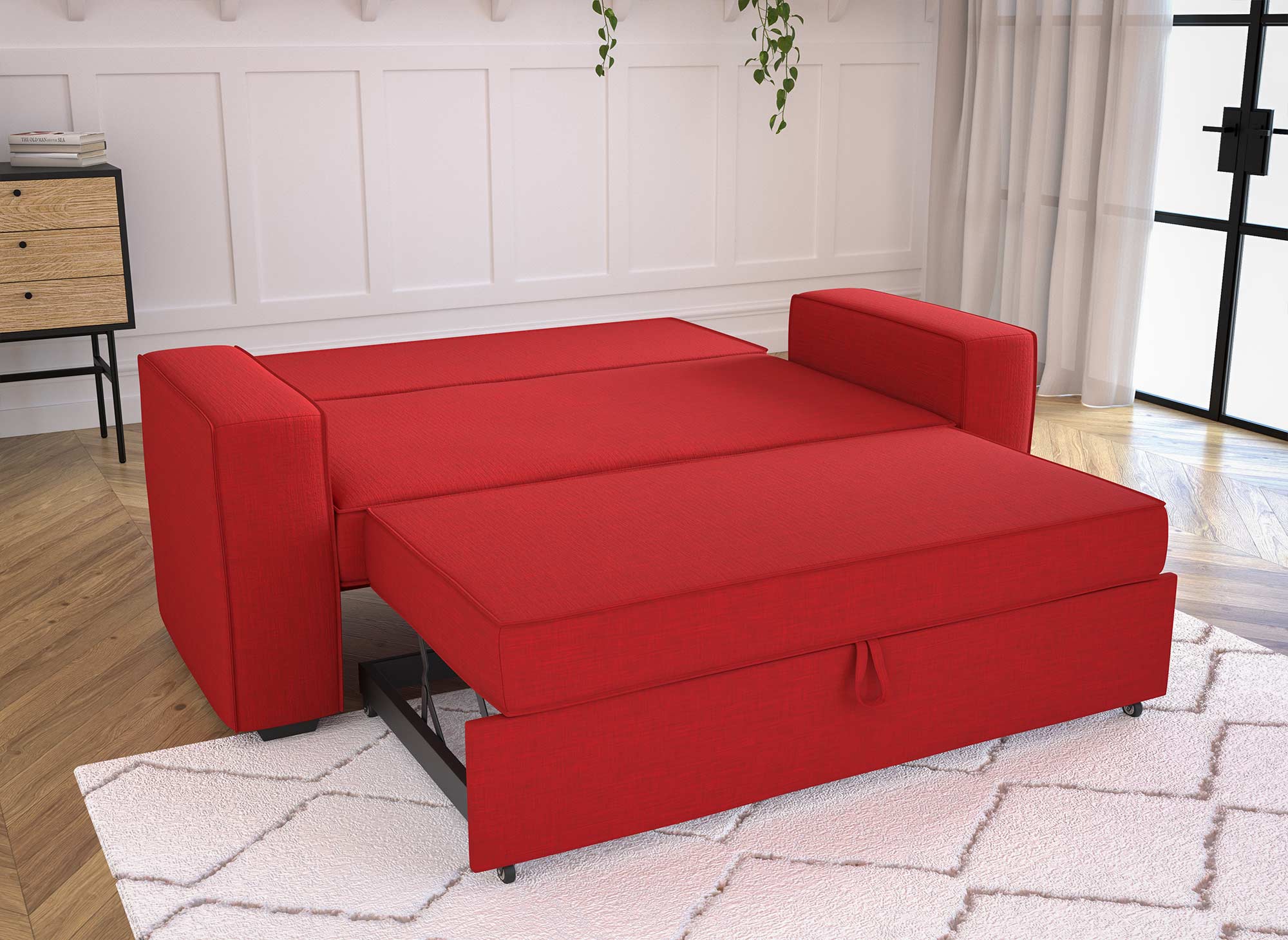 JAMES 3-Sitzer-Schlafsofa aus rotem Stoff