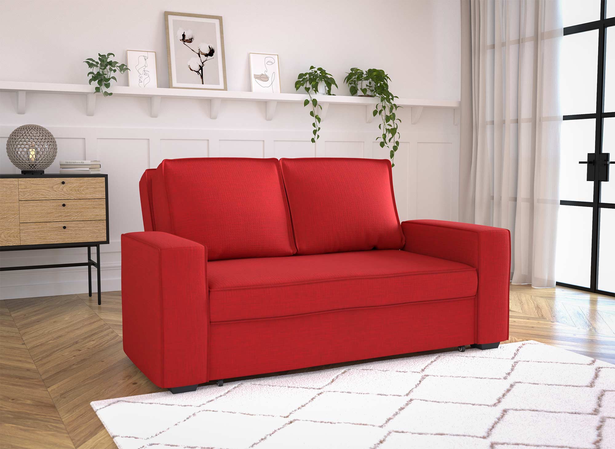 JAMES 3-Sitzer-Schlafsofa aus rotem Stoff