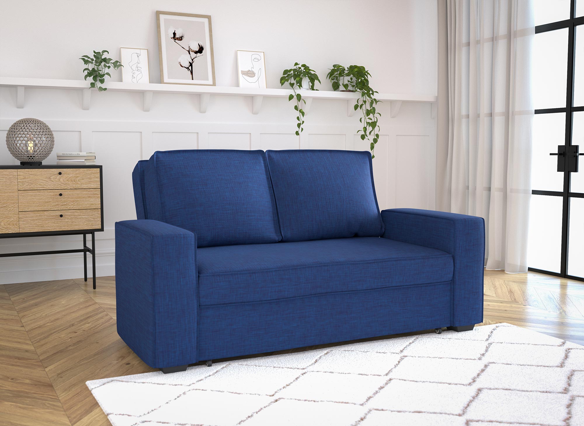 JAMES 3-Sitzer-Schlafsofa aus blauem Stoff