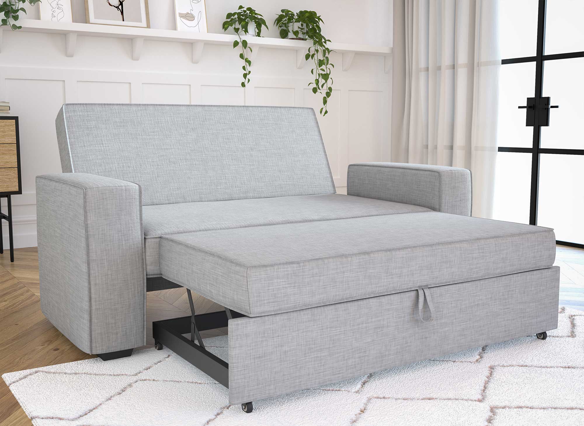 JAMES 3-Sitzer-Schlafsofa aus hellgrauem Stoff