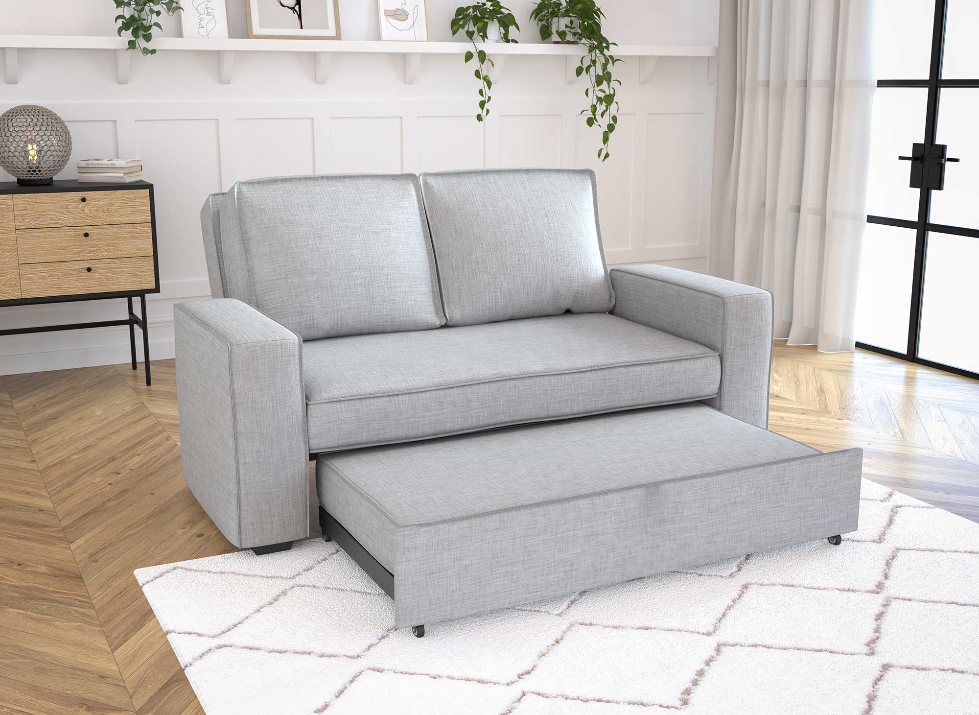 JAMES 3-Sitzer-Schlafsofa aus hellgrauem Stoff
