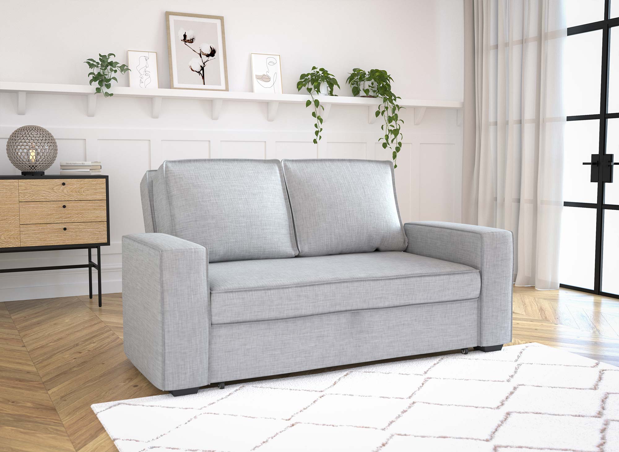 JAMES 3-Sitzer-Schlafsofa aus hellgrauem Stoff