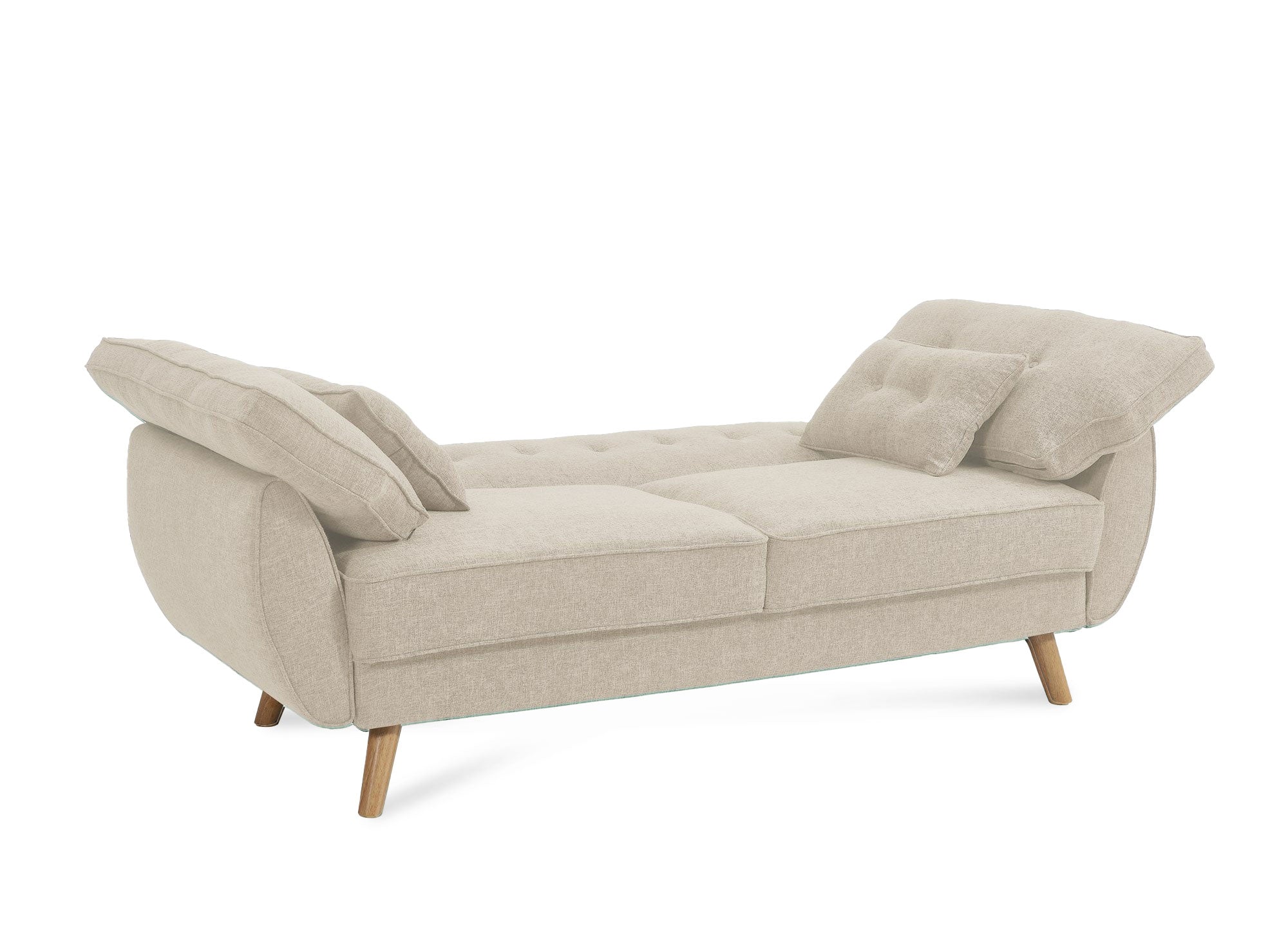 PANAMA beiges Stoffschlafsofa mit Holzbeinen