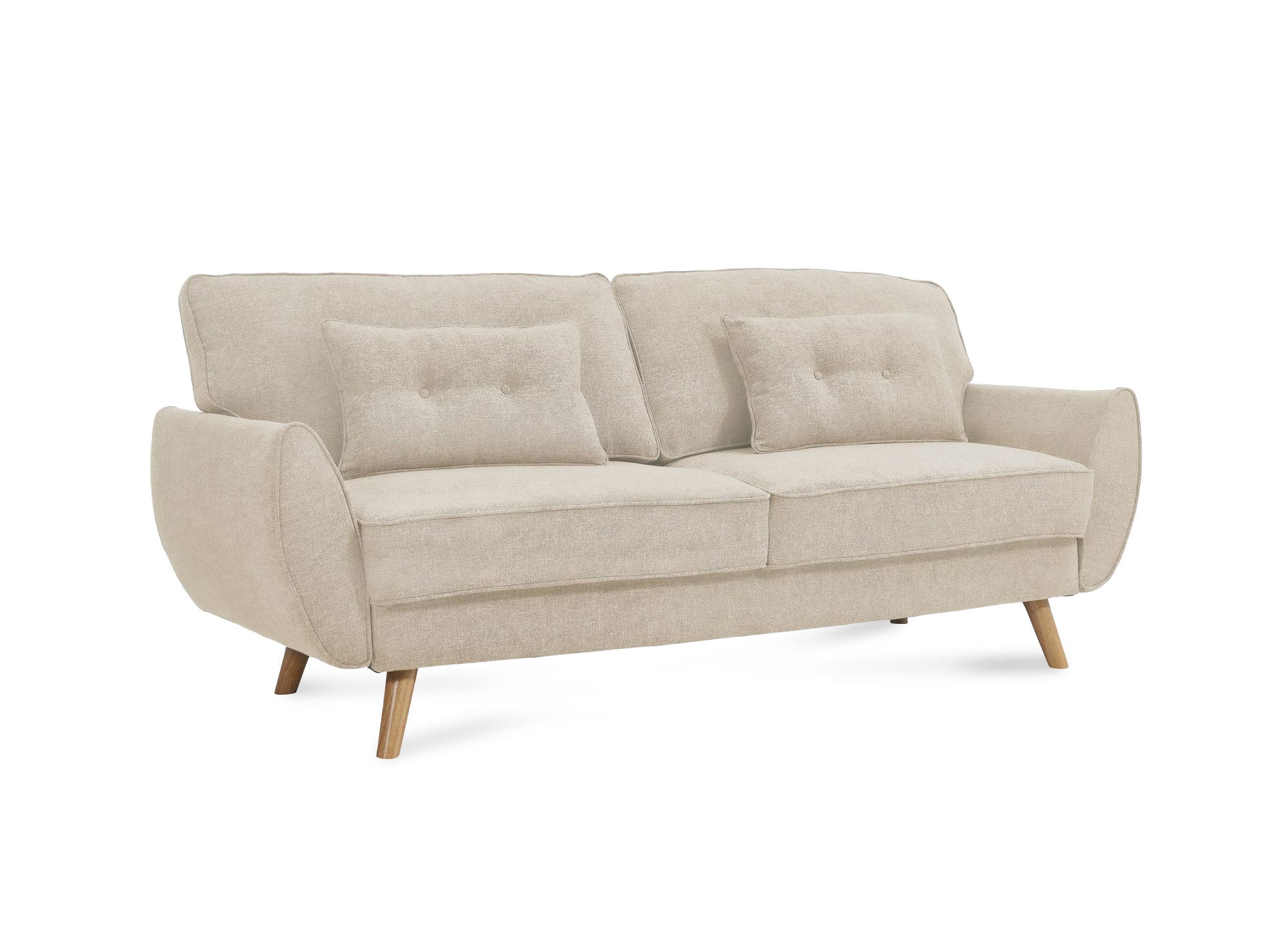 PANAMA beiges Stoffschlafsofa mit Holzbeinen