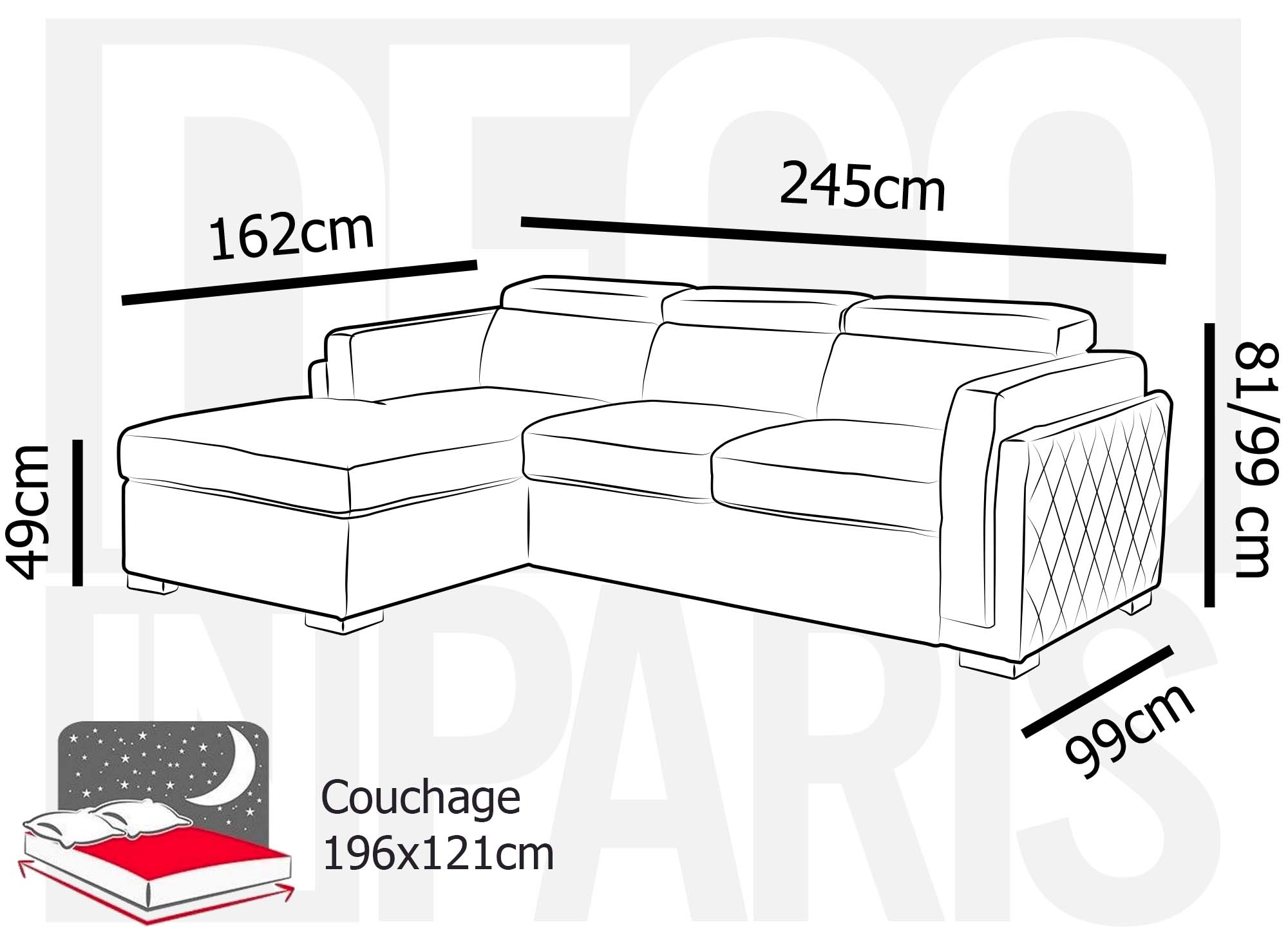CHANDLER Ecksofa aus beigefarbenem Stoff – Linke Ecke
