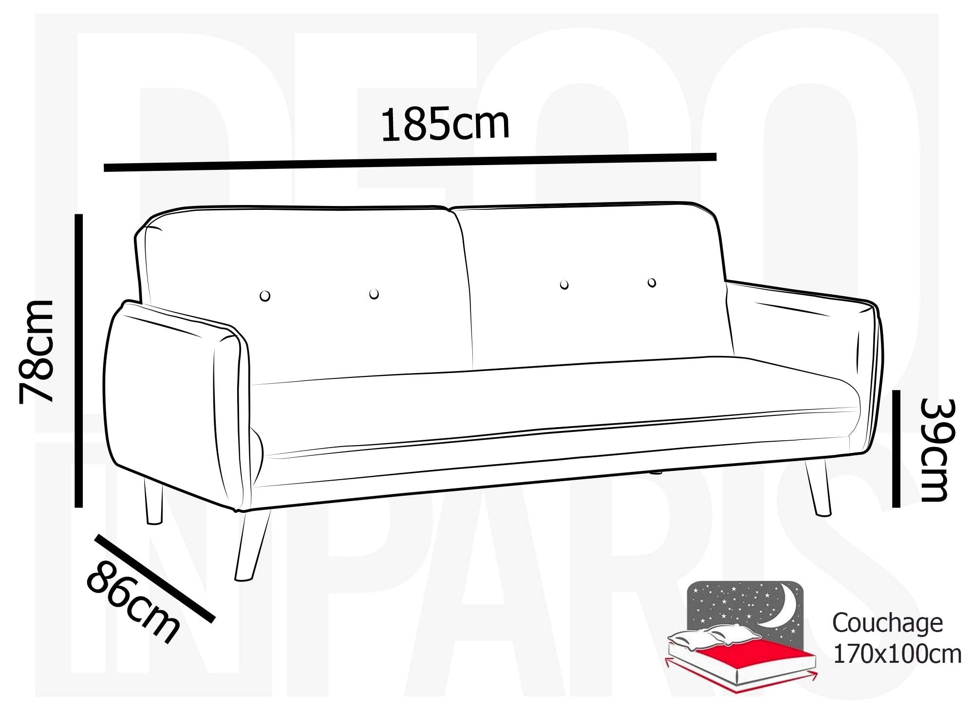 NATAL hellgraues Stoffschlafsofa mit Holzbeinen