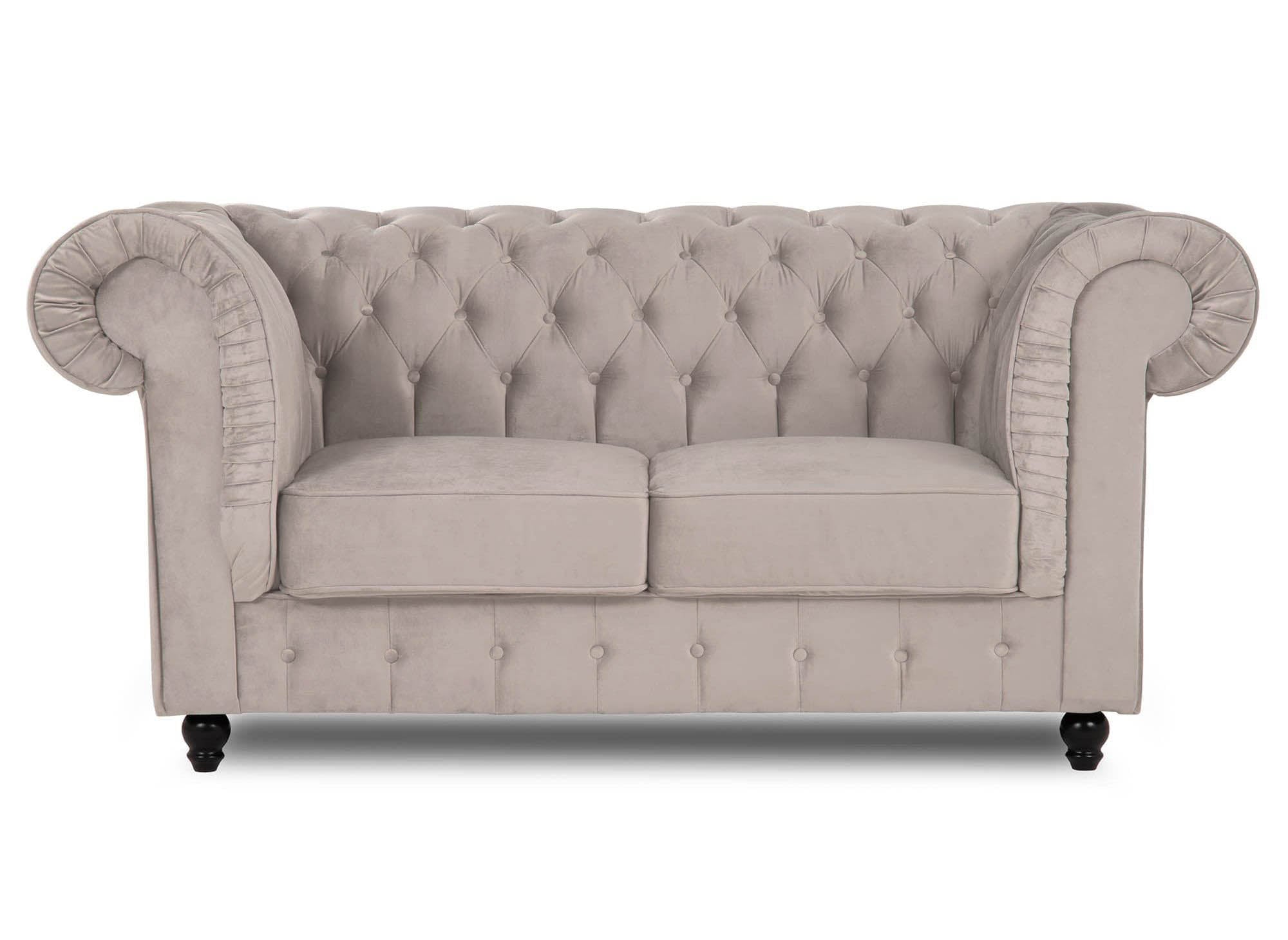 2-Sitzer-Chesterfield-Sofa aus beigem Samt - WILSTON