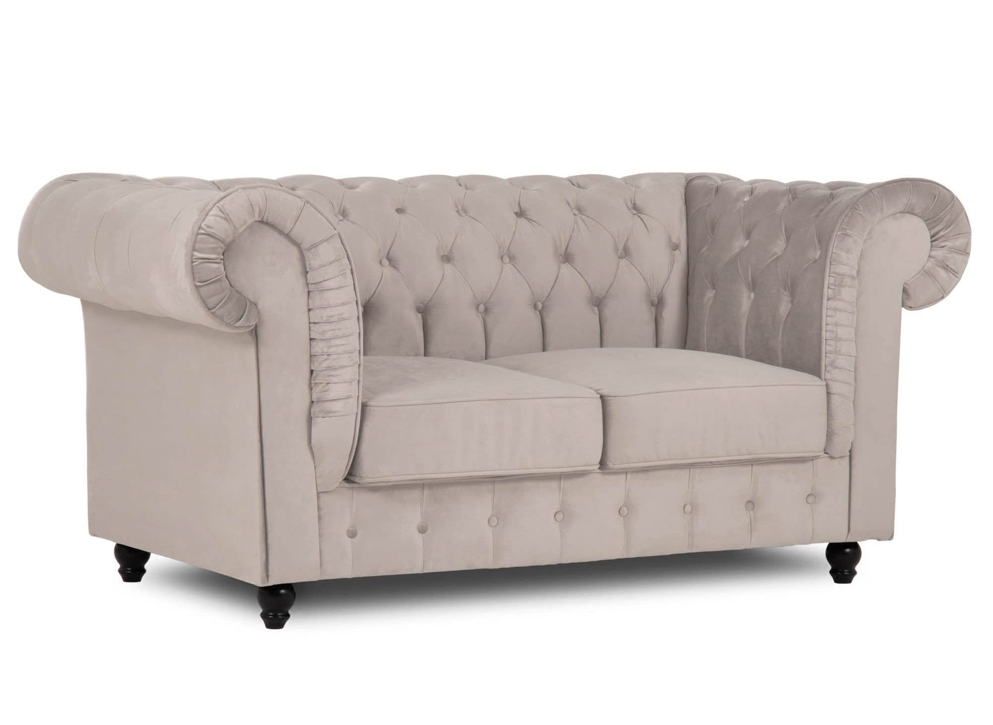 2-Sitzer-Chesterfield-Sofa aus beigem Samt - WILSTON