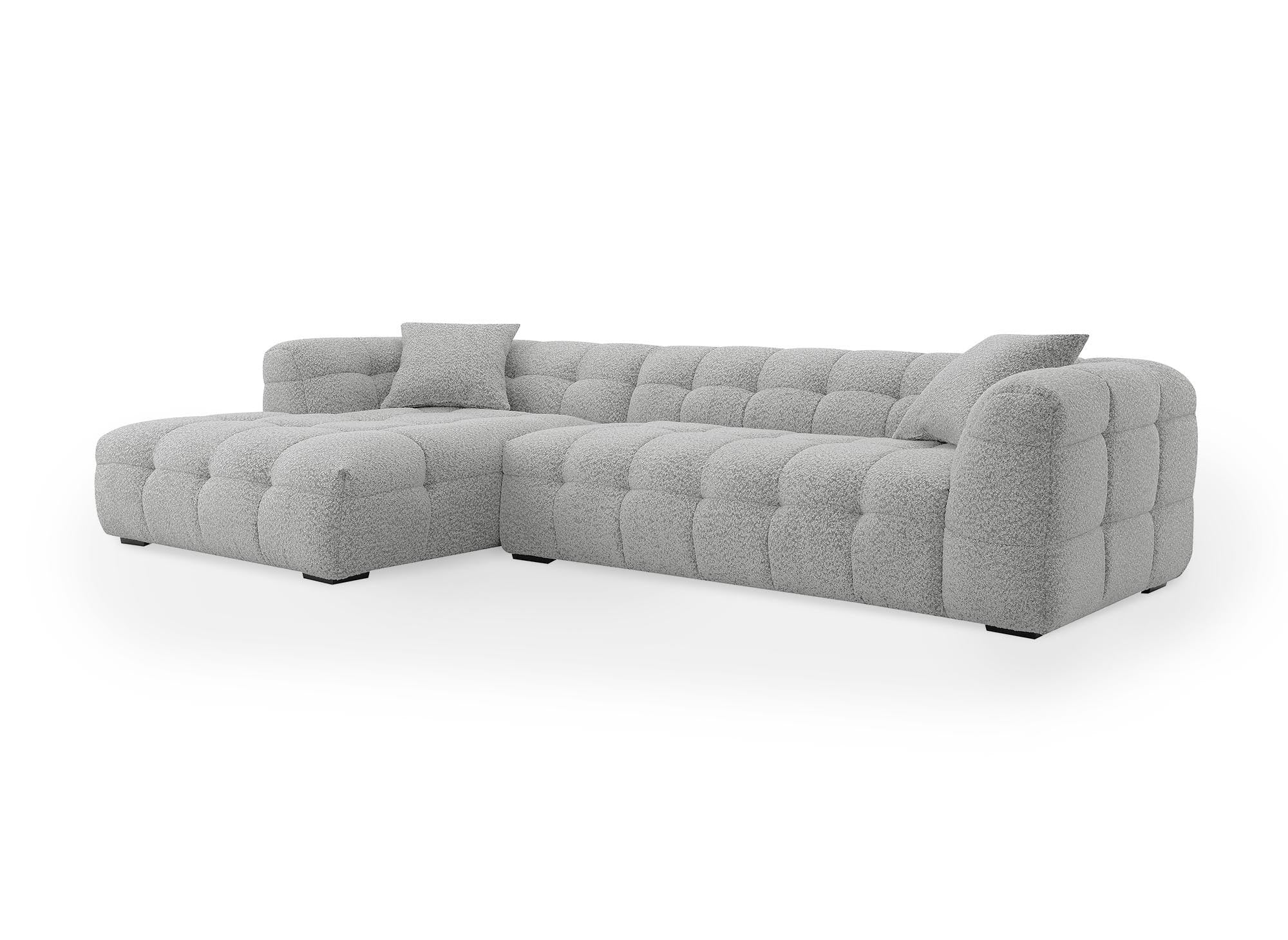 Ecksofa BELLA in grauem Schaffell-Effekt – linke Ecke
